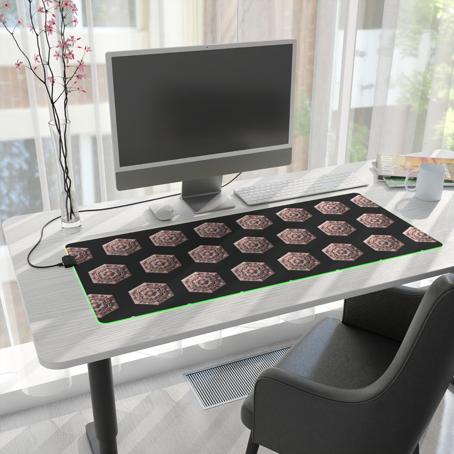 LED Gaming Mouse Pad - Geometric Rose Quartz Design