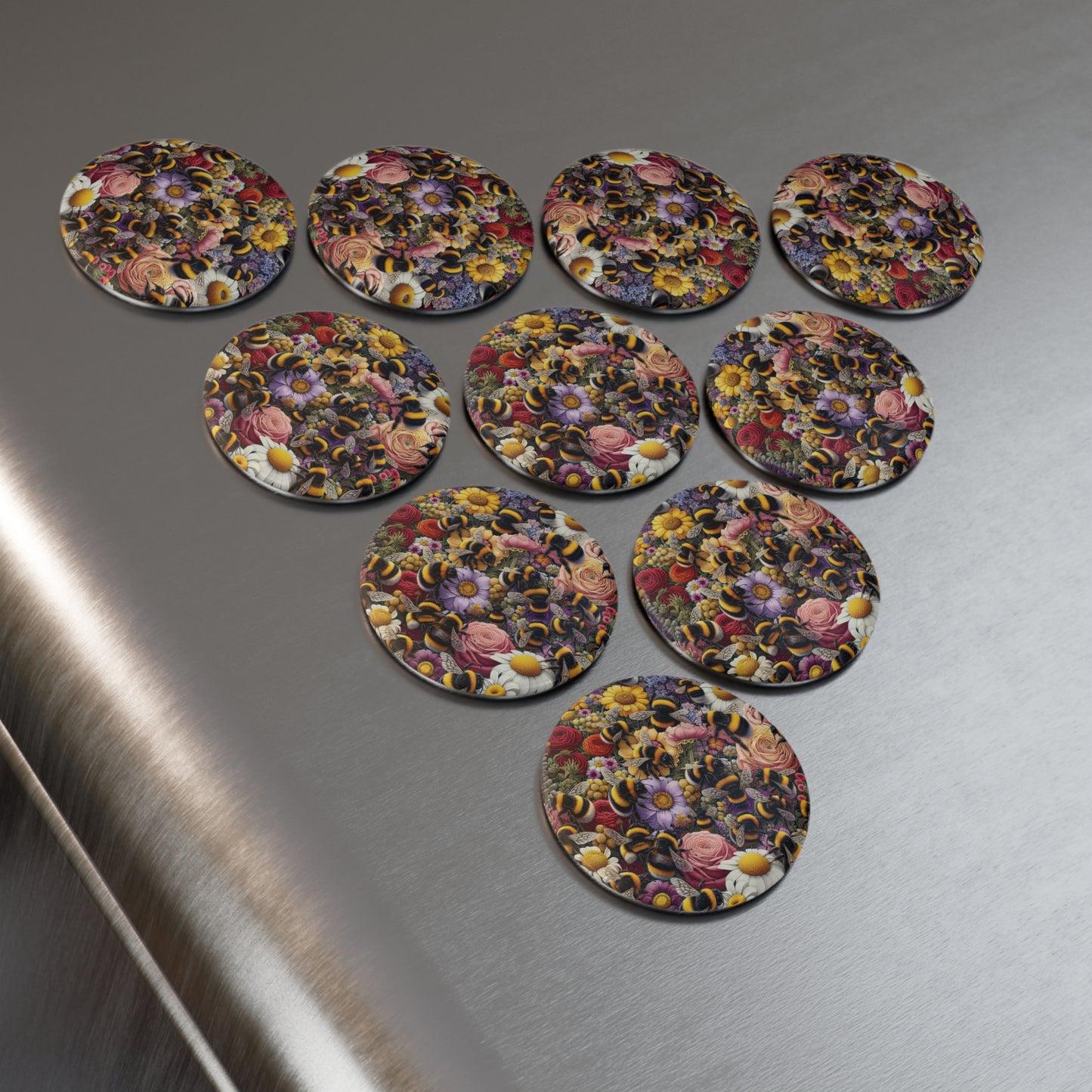 Vibrant Floral Bee Button Magnets - Set of 1 & 10
