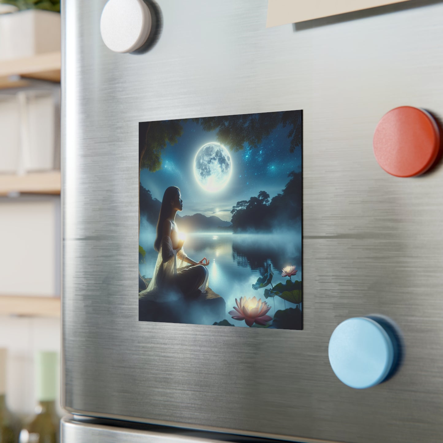 Square Magnet - Serene Moonlight, Tranquil Night Sky Fridge Magnet, Celestial Home Decor, Gift for Nature Lovers, Lunar Eclipse Magnet,