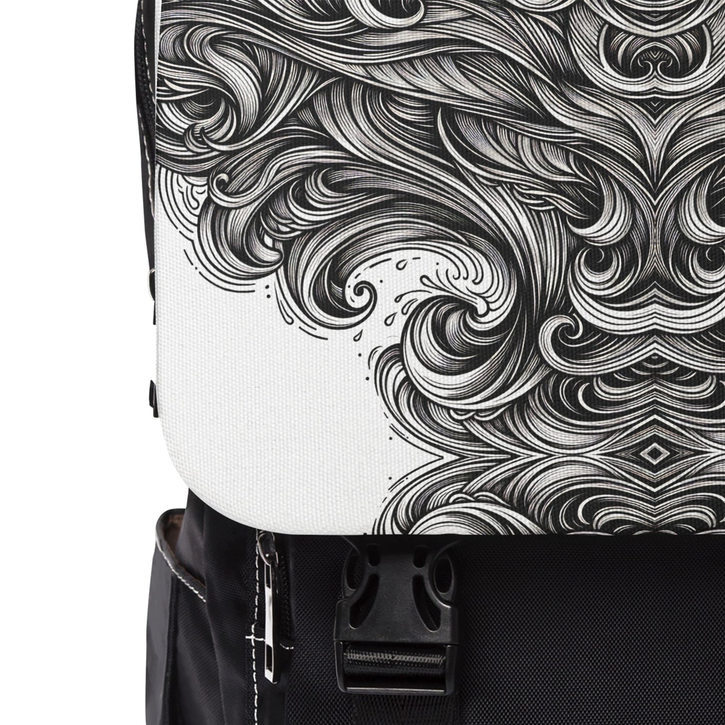 Monochrome Waves Design Shoulder Backpack