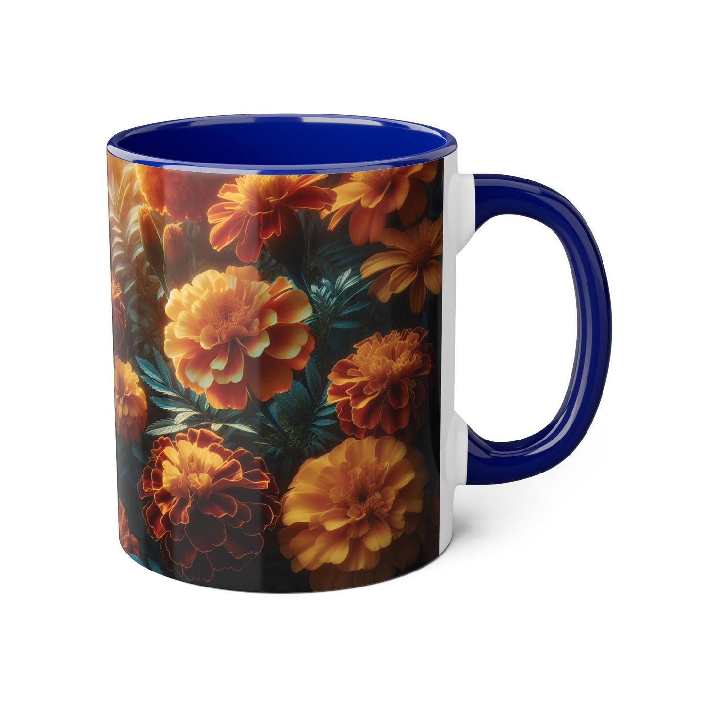 Orange Marigolds Accent Mug, Floral Coffee Cup, Botanical Tea Mug, Nature Lover Gift, Garden Theme Kitchen Decor