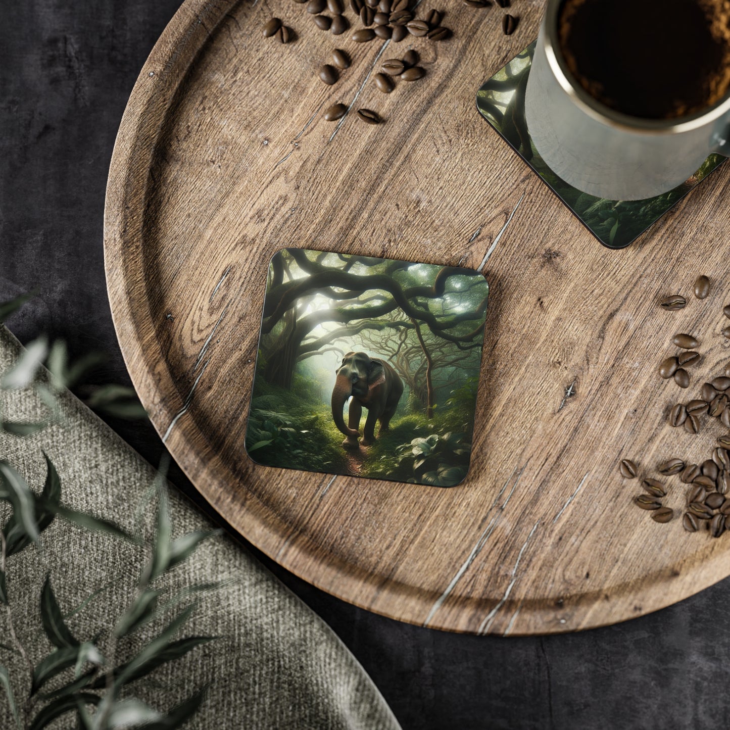 Elephant Coasters, Animal Lover Gift, Drink Mats, Safari Theme Decor, Wildlife Coaster, Gray Elephant Design