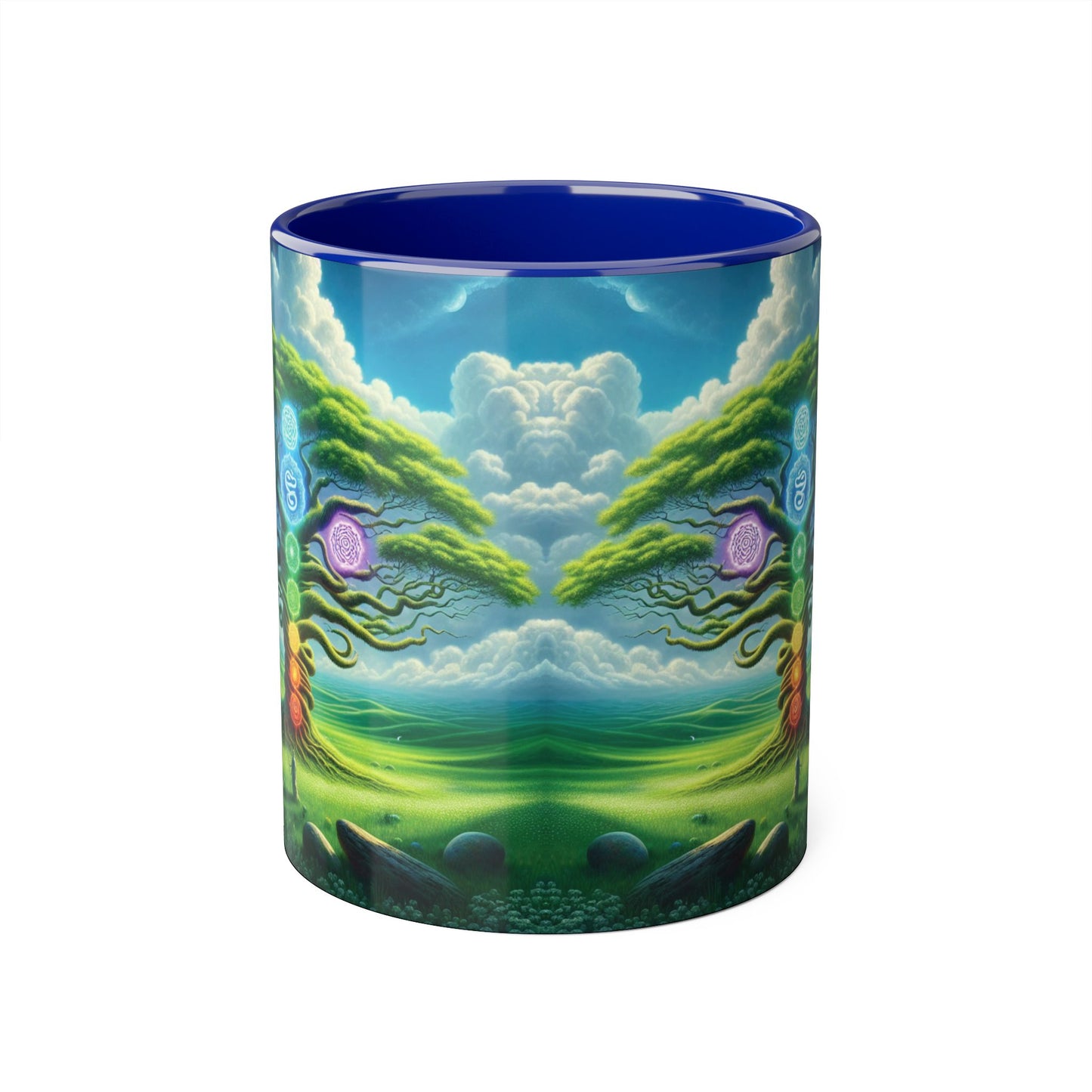 Chakra Tree Accent Mug, 11oz - Ceramic Tea Cup, Reiki Energy Drinkware, Spiritual Gift, Yoga Meditation Coffee Mug, Tree of Life Kitchen