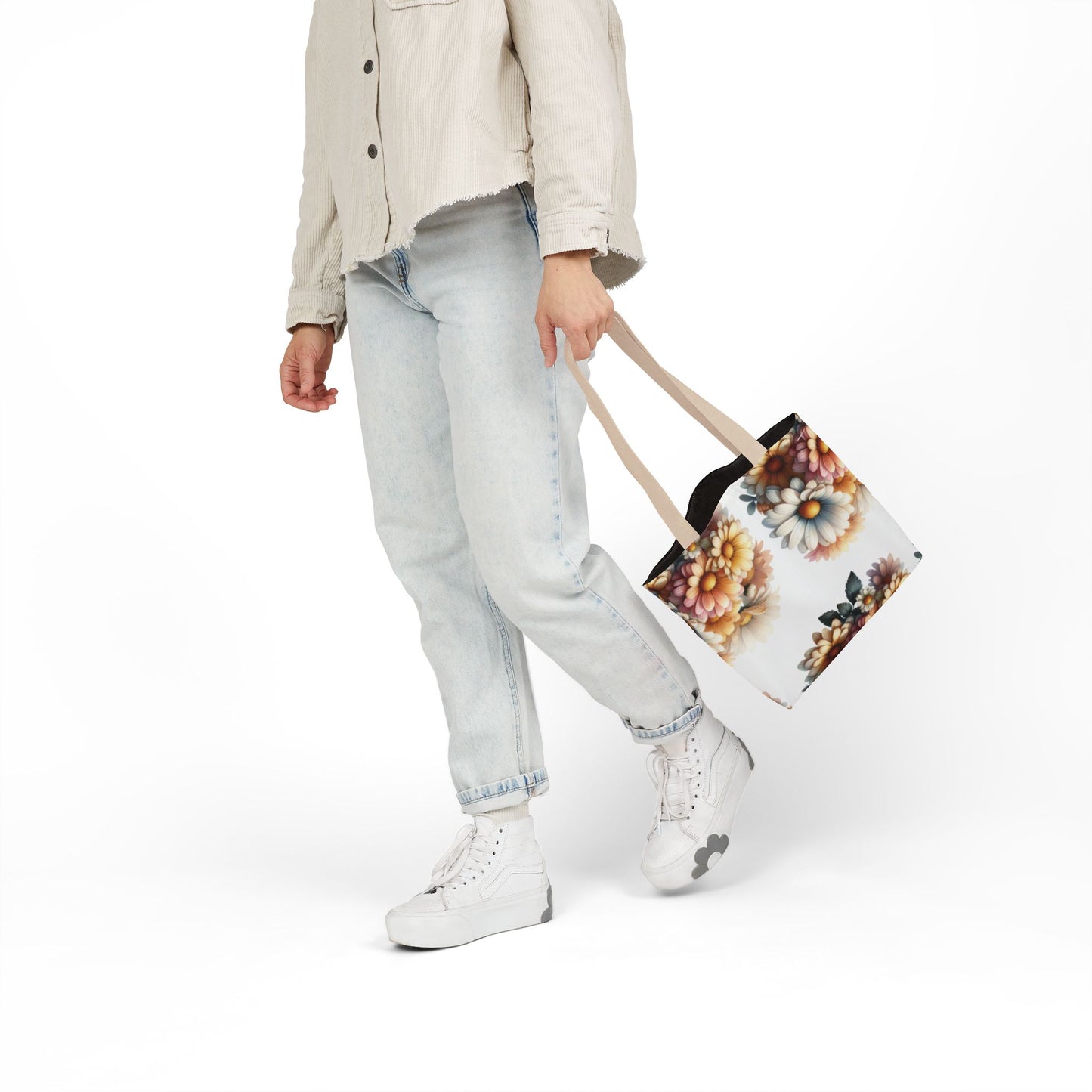 Floral Canvas Tote Bag with 5-Color Straps - Stylish