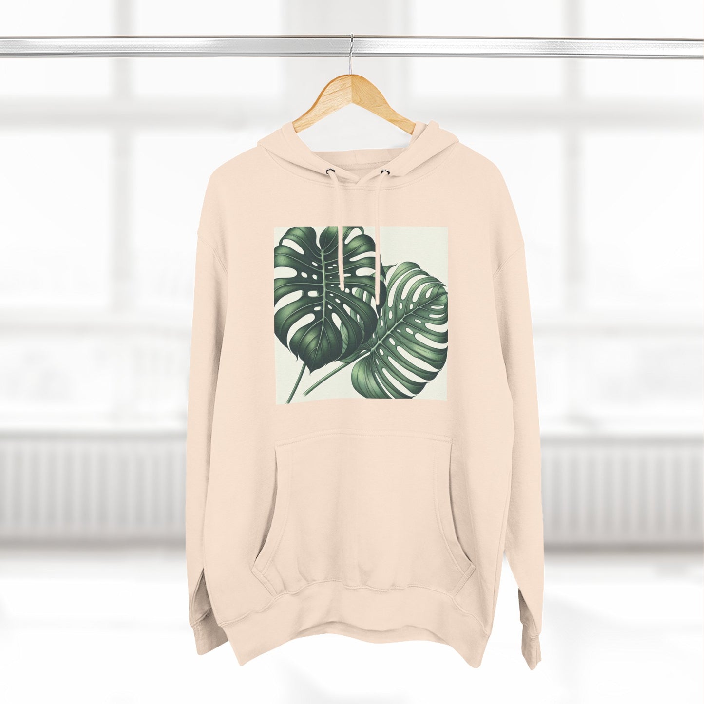 Tropical Fleece Hoodie - Monstera Leaf Design
