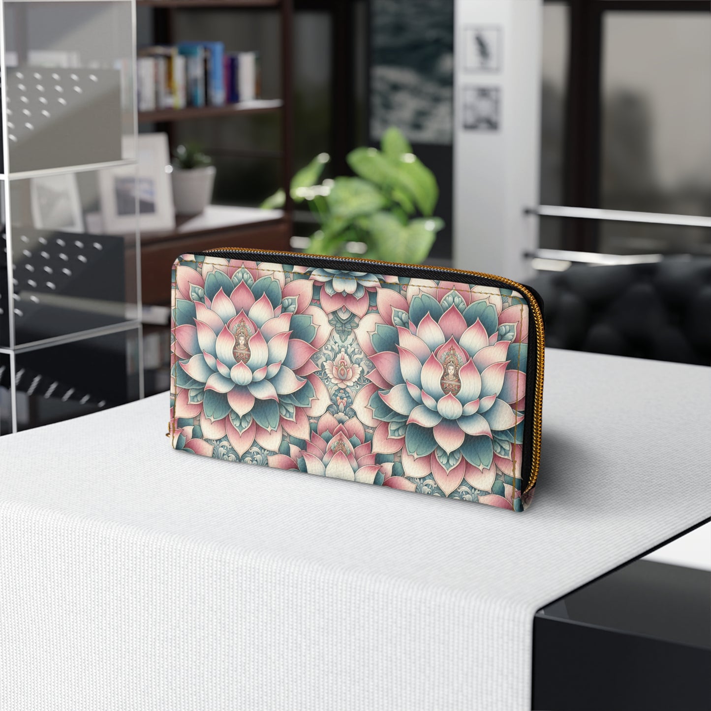 Zipper Wallet - Lotus Flower Pattern