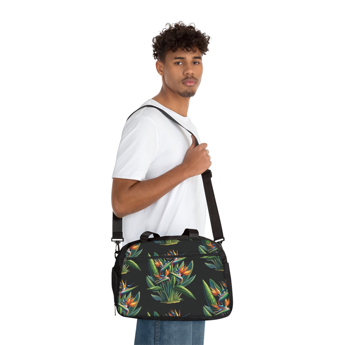 Fitness Handbag - Tropical Bird of Paradise Black Design