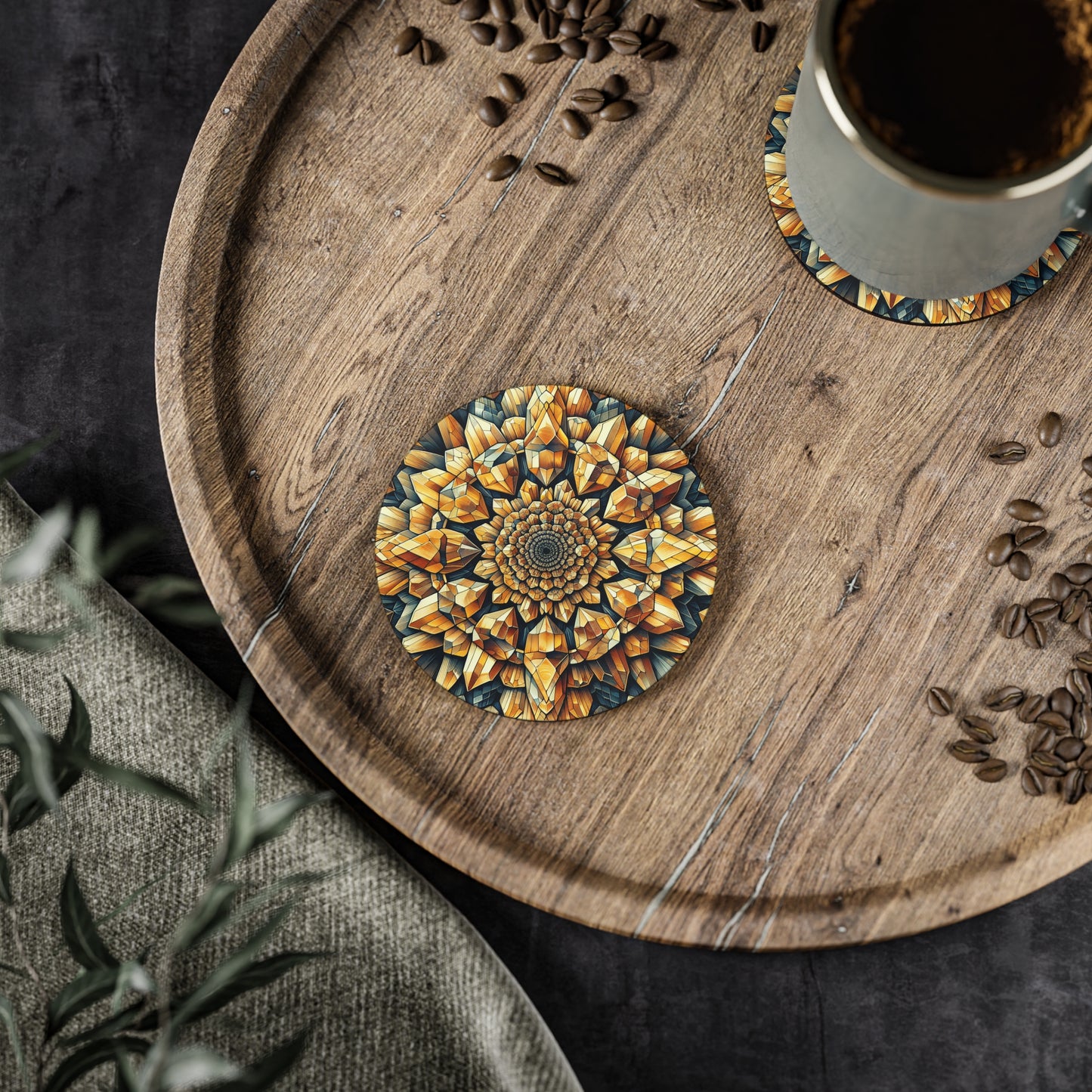 Citrine Coasters, Yellow Stone Drink Mats, Crystal Healing Home Decor, Set of 4, Boho Chic Table Accessories