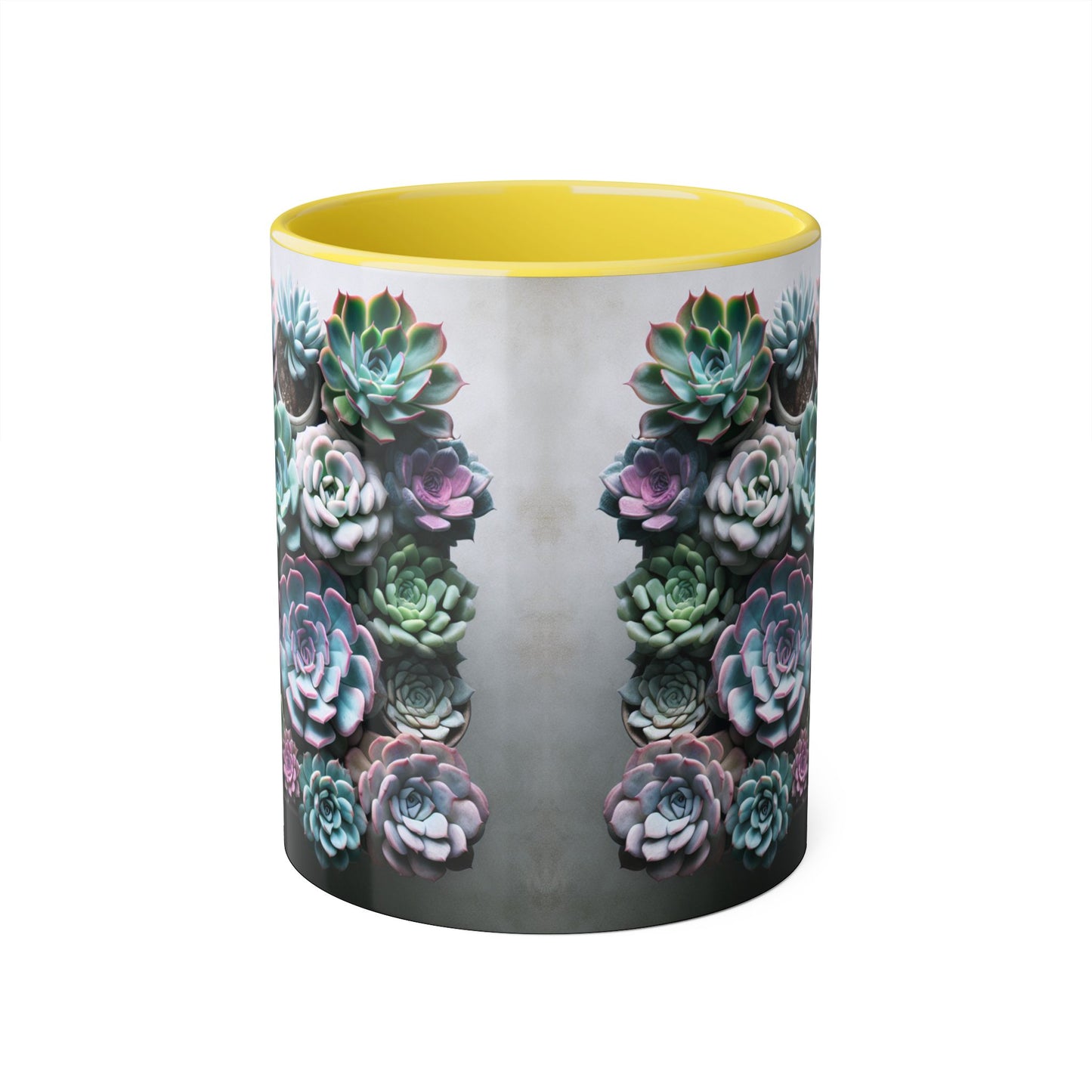 Succulent Garden Accent Mug, 11oz Succulent Coffee Mug, Floral Drinkware, Plant Lover Gift, Unique Home Decor
