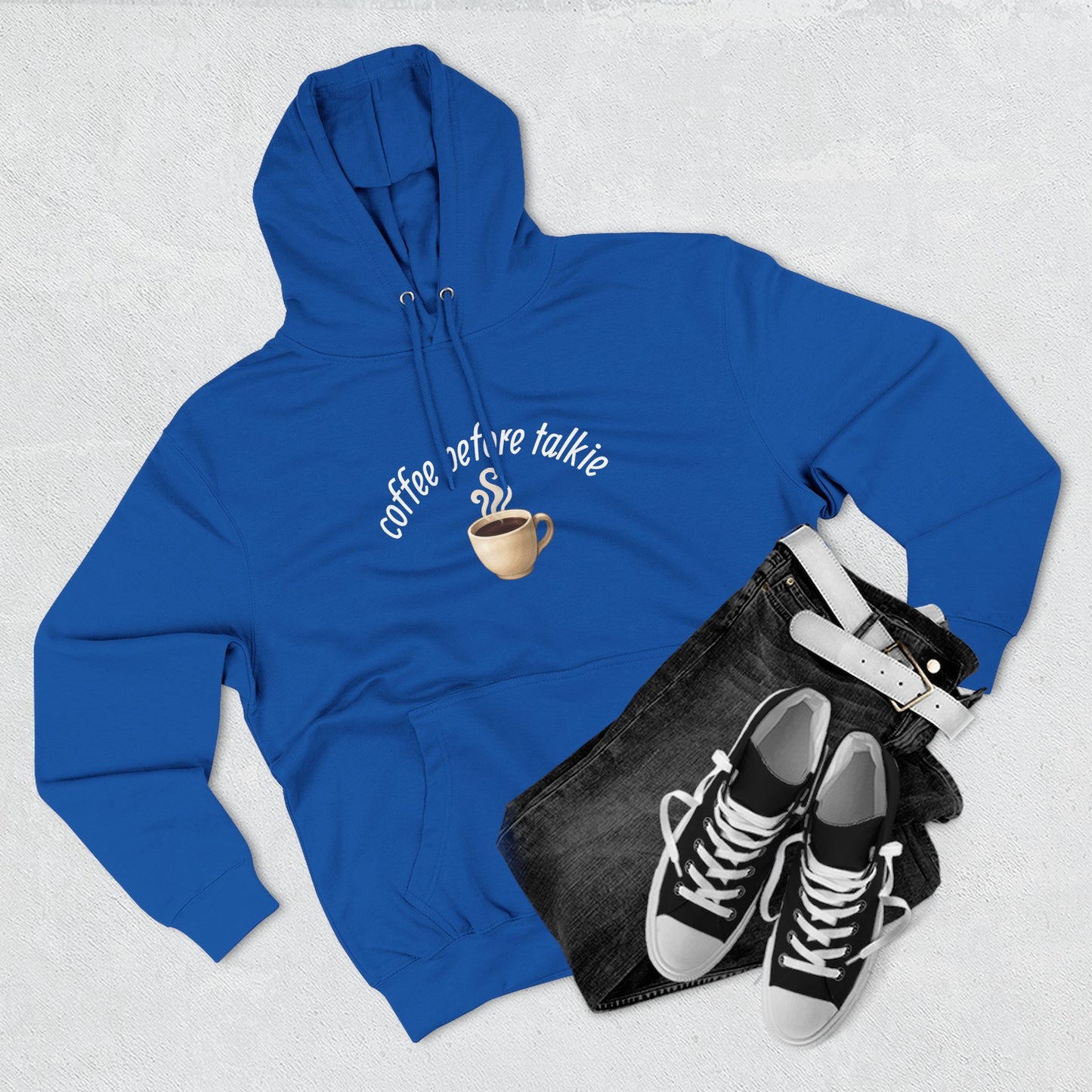 Fleece Hoodie: Coffee Before Talkie, Caffeine Lover Sweatshirt, Three-Panel Pullover, Unisex Hooded Top