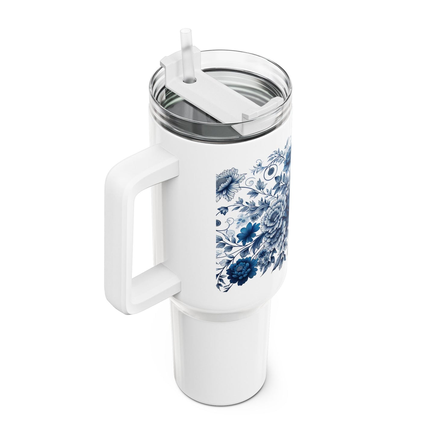 40oz Tumbler - Blue Floral Design