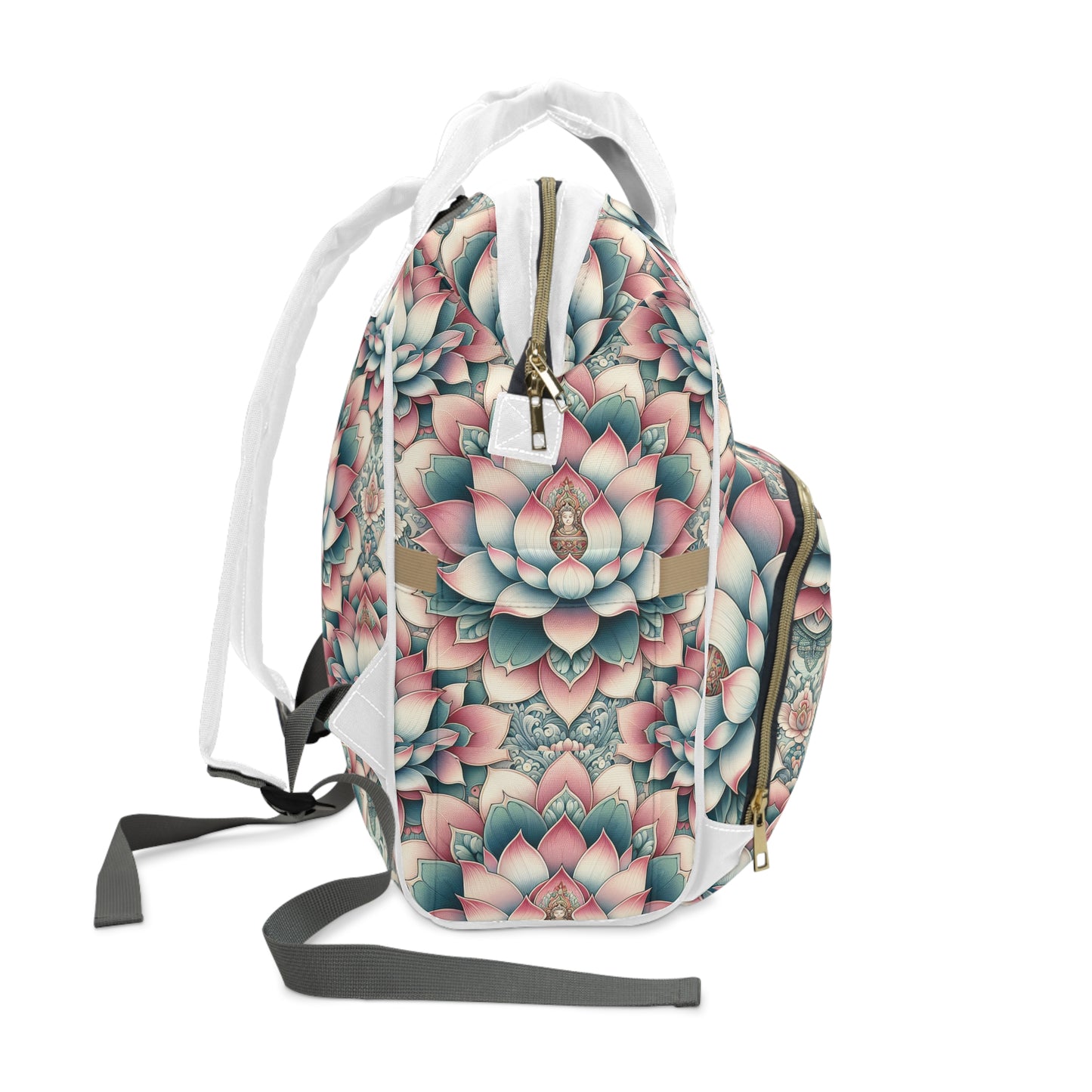 Diaper Backpack with Lotus Flower Design, Floral Baby Bag, Nursery Organizer, Mommy Bag, Baby Shower Gift, Diaper Bag Backpack