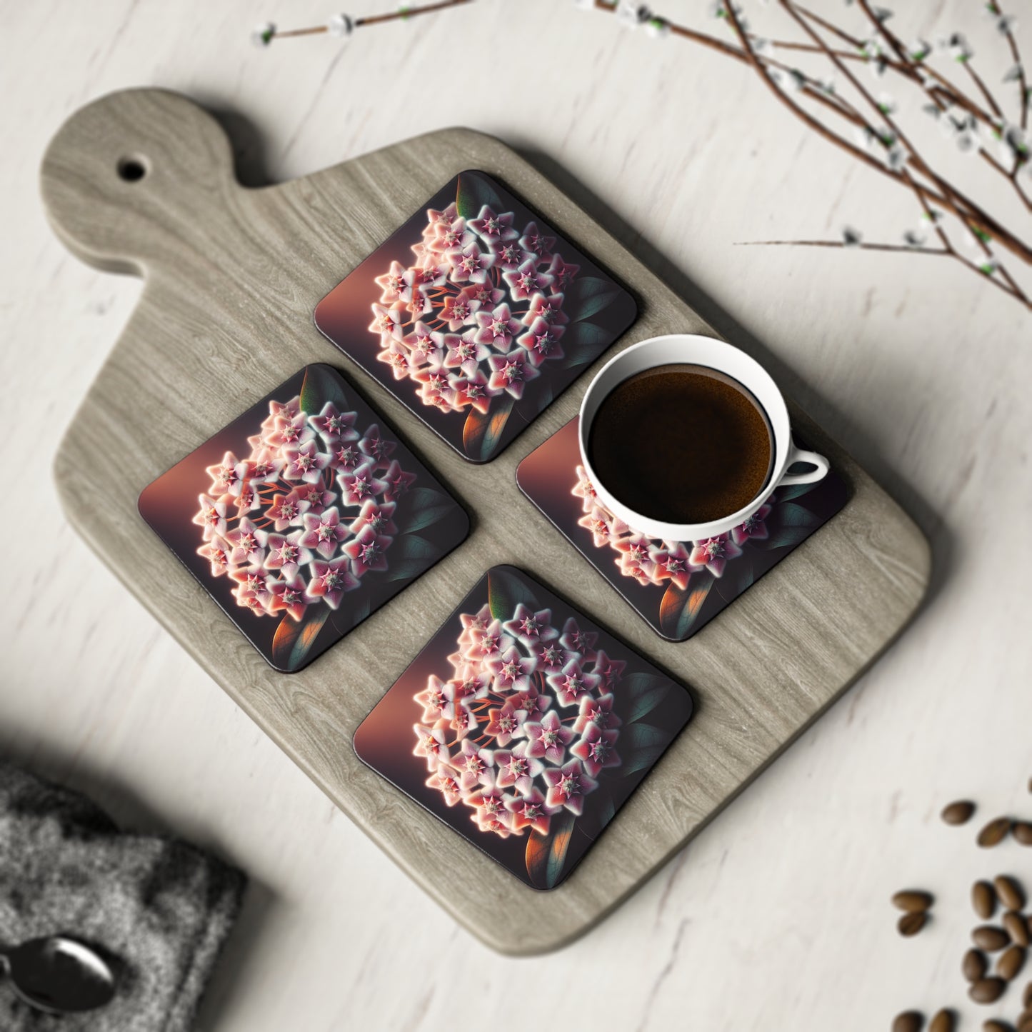 Hoya Bloom Drink Coasters, Botanical Home Decor, Gift for Plant Lovers, Housewarming Present, Table Protection,