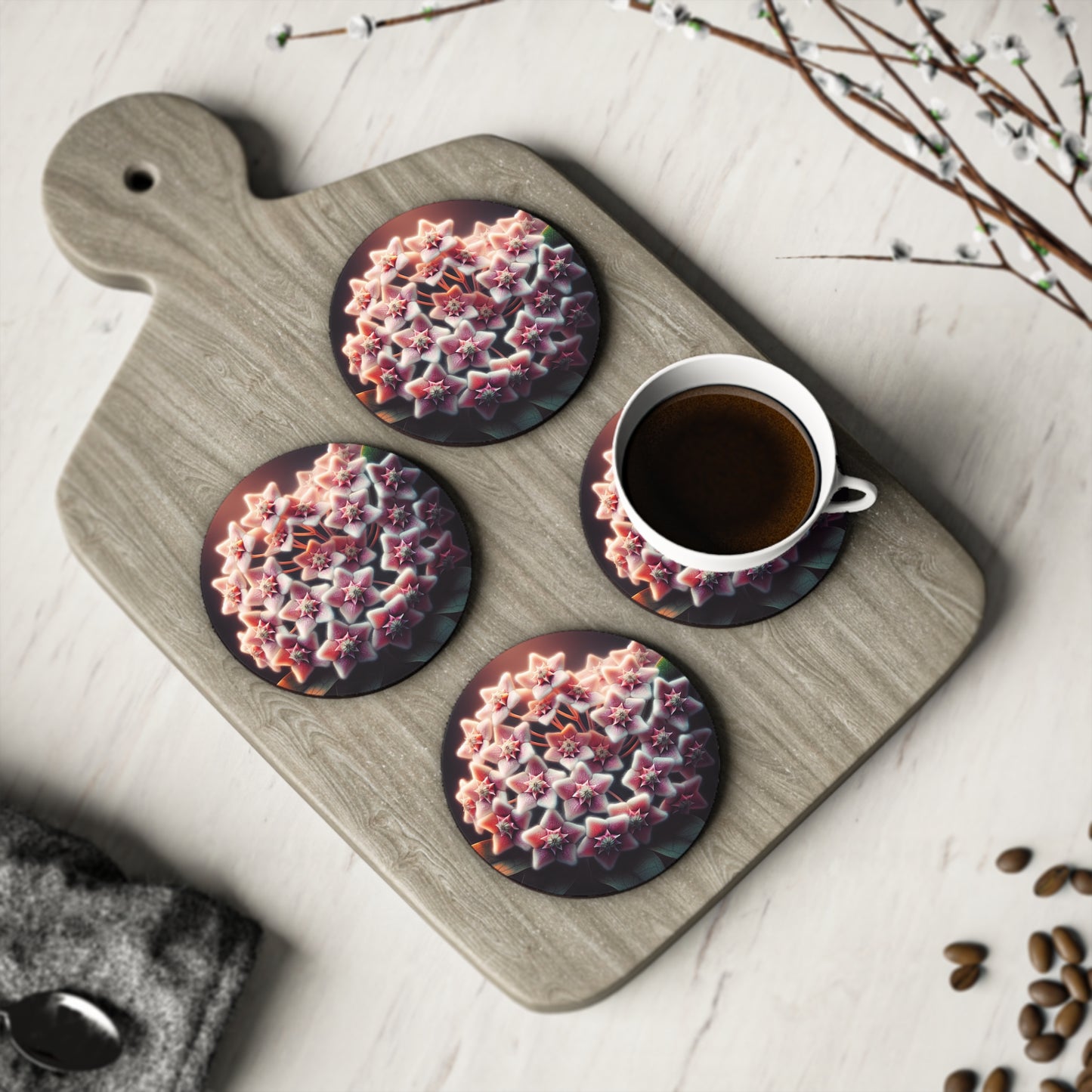 Hoya Bloom Drink Coasters, Botanical Home Decor, Gift for Plant Lovers, Housewarming Present, Table Protection,