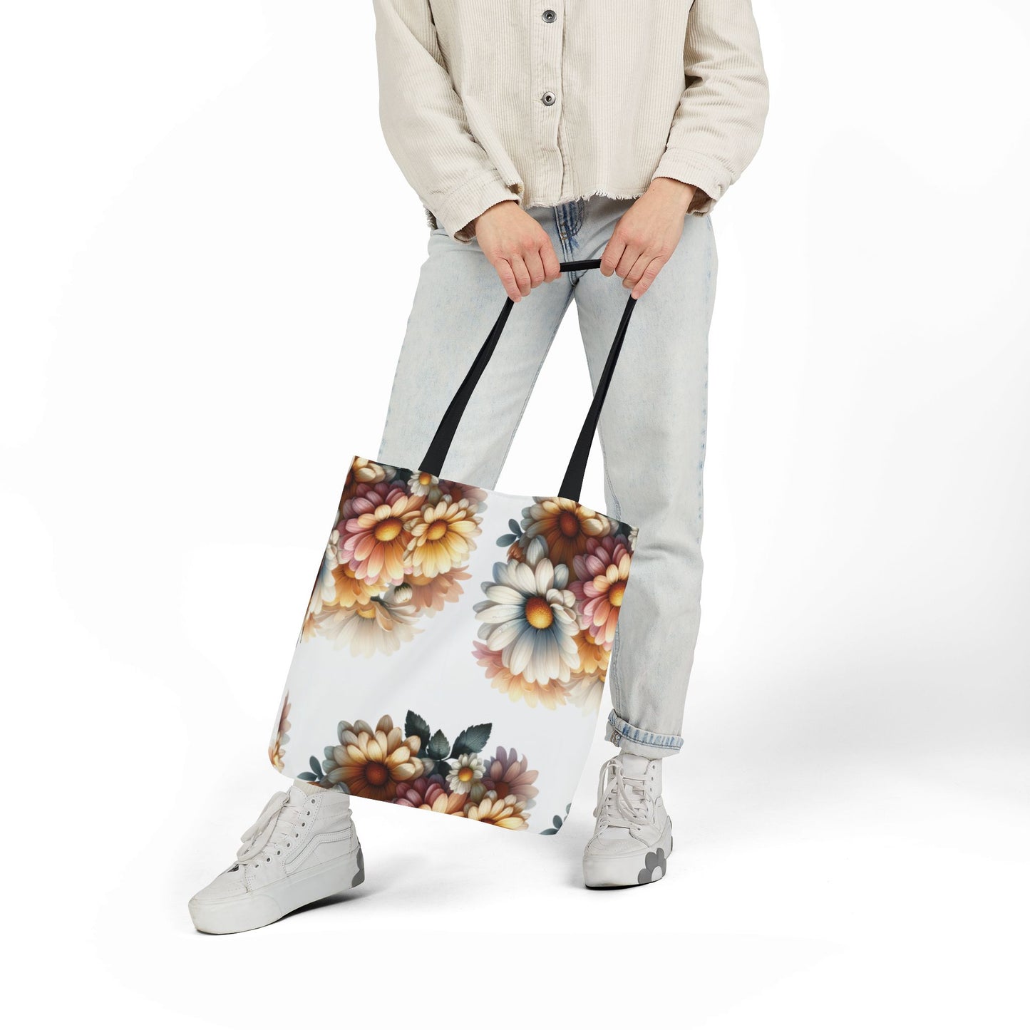 Floral Canvas Tote Bag with 5-Color Straps - Stylish
