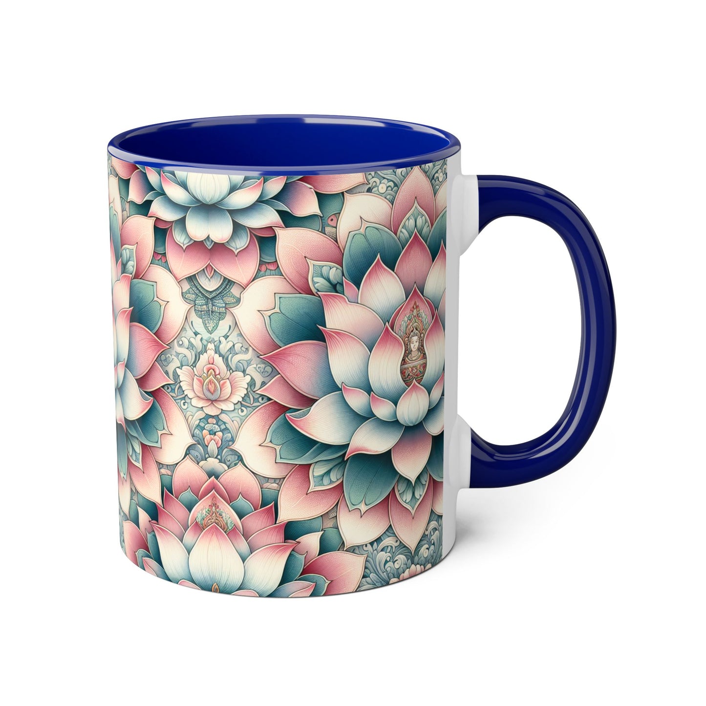 Lotus Flower Accent Mug, Floral Coffee Cup, Zen Tea Mug, Botanical Drinkware, Meditation Gift, Ceramic Lotus Blossom Mug