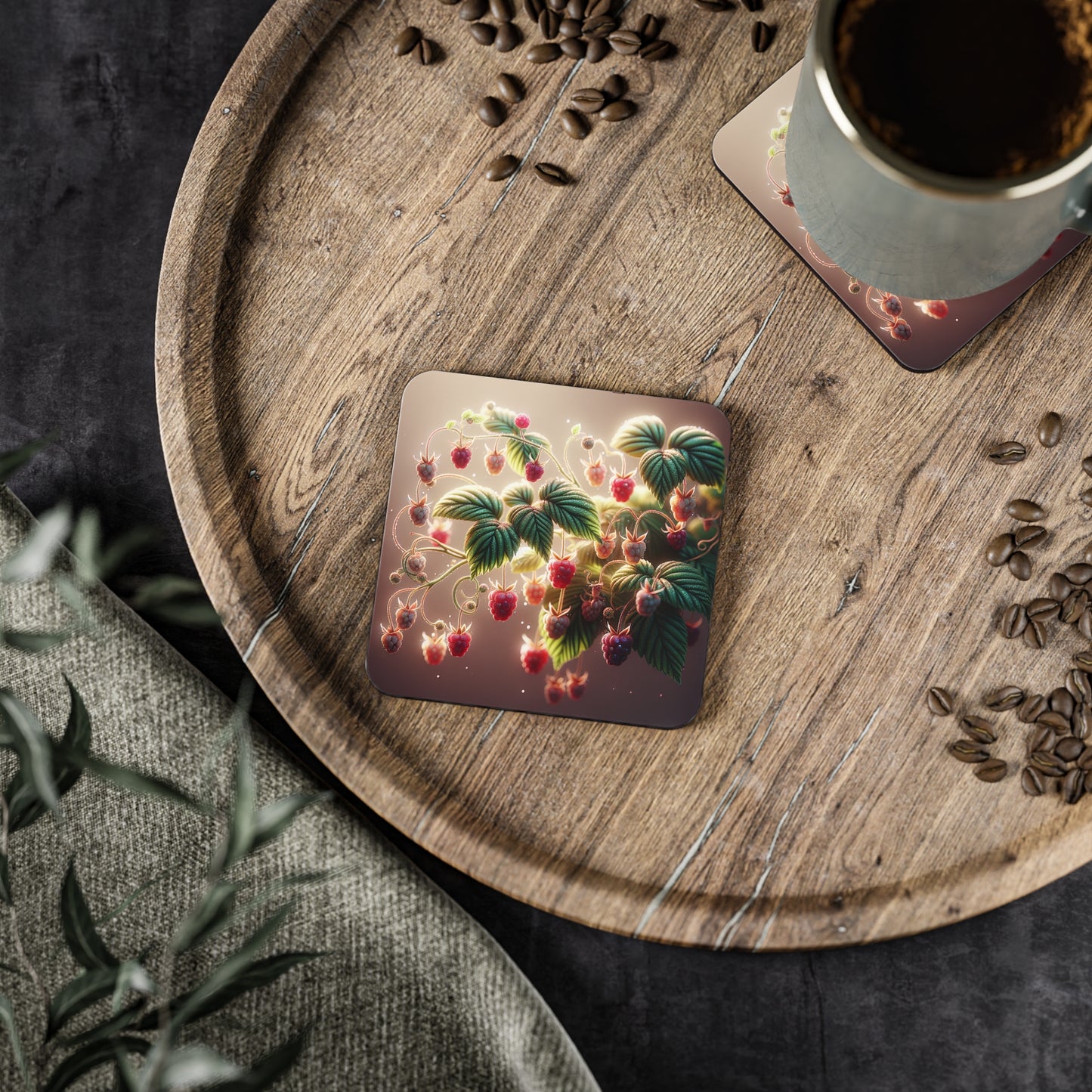 Raspberry Coasters, Drink Coasters, Set of Coasters, Home Decor, Kitchen Accessories, Housewarming Gift, Fruit Theme Coasters
