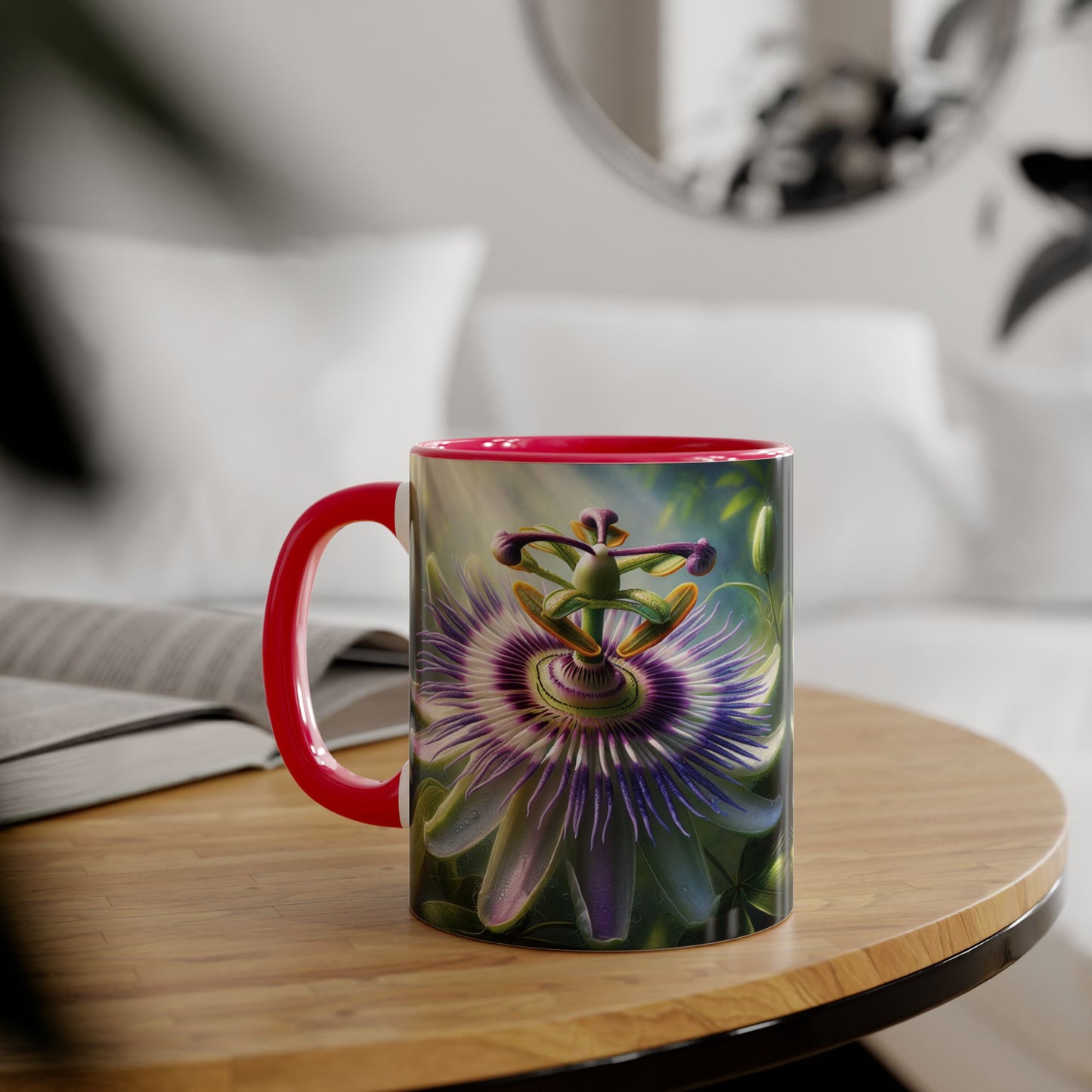 Passionflower Accent Mug, Floral Coffee Cup, Botanical Tea Mug, Nature Lover Gift, Mother's Day Gift, Gardening Mug