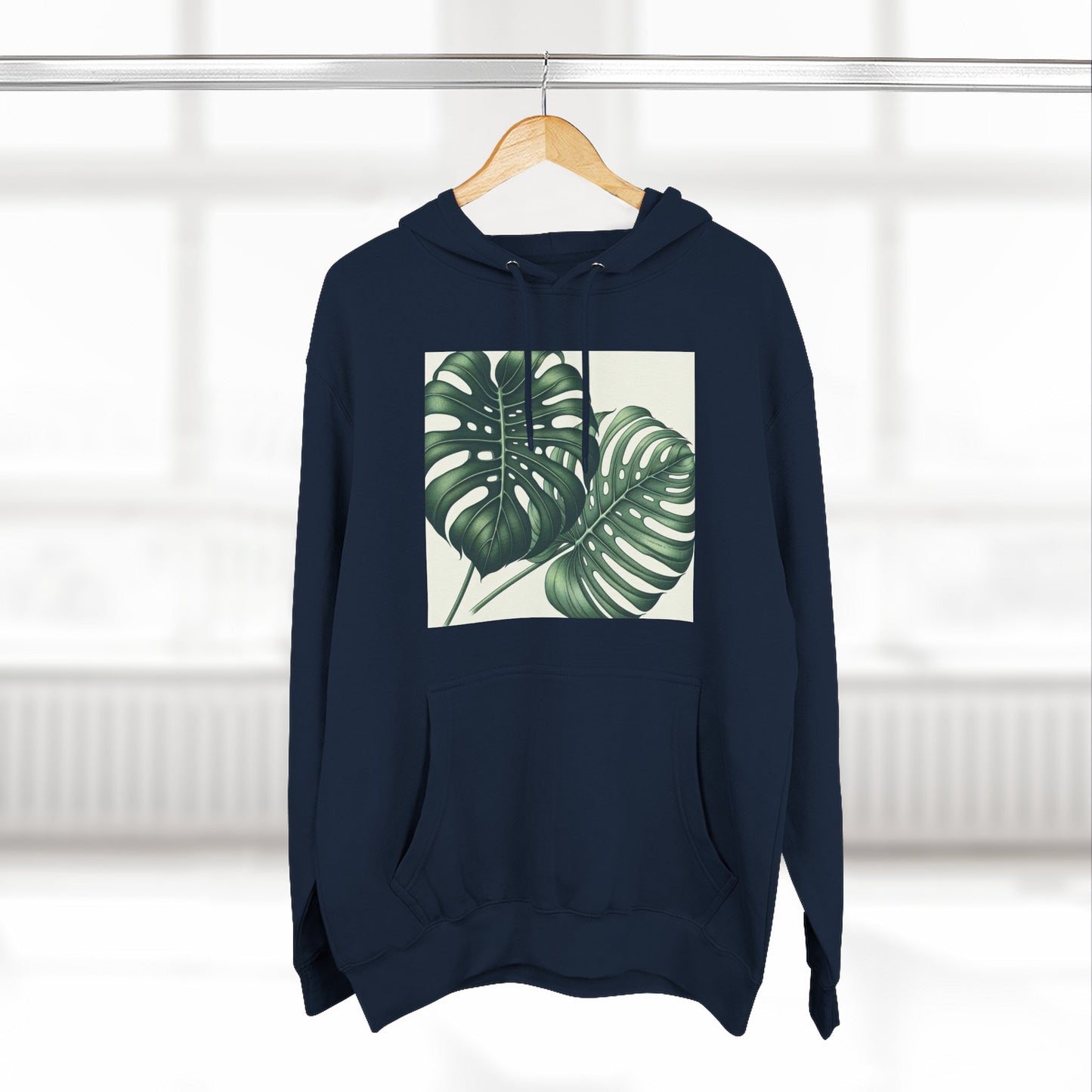 Tropical Fleece Hoodie - Monstera Leaf Design