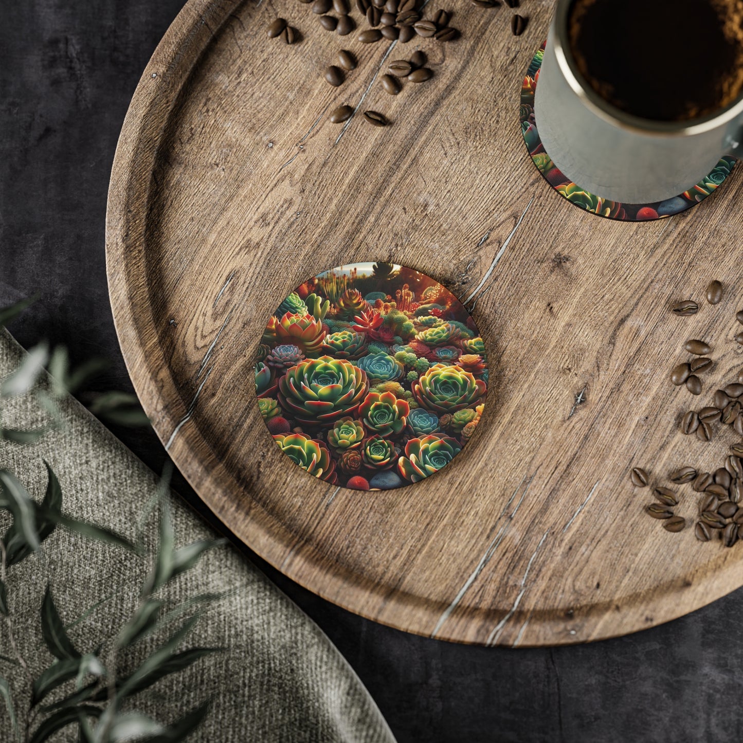Succulent Coasters, Plant Lover Gift, Botanical Home Decor, Set of 4 Coasters, Garden Theme Drink Coasters, Cactus Coasters