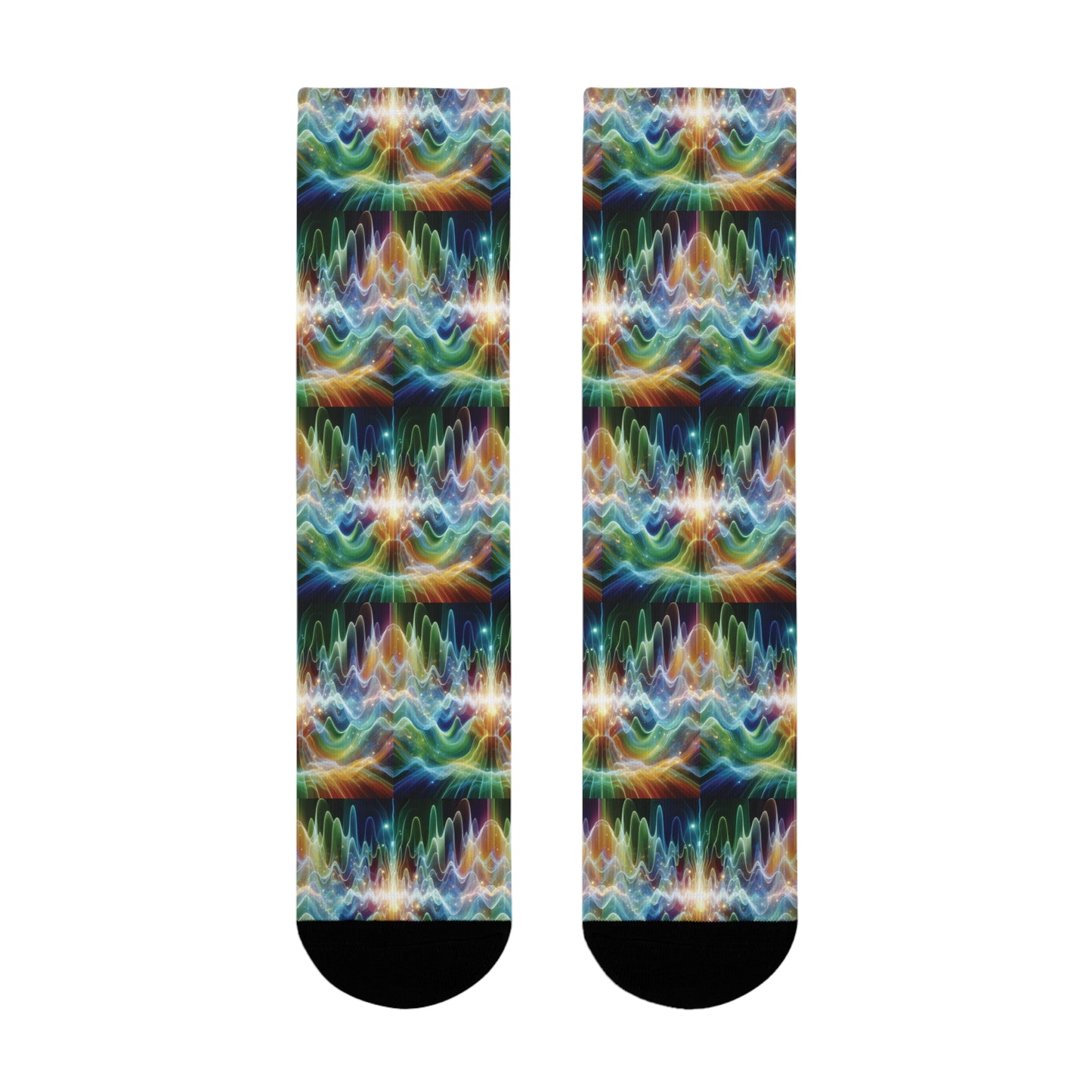 Vibrant Frequency Waves Design Sublimation Crew Socks - , Colorful Patterned Footwear, Unique Athletic Wear, Trendy Gift for Music Lovers,