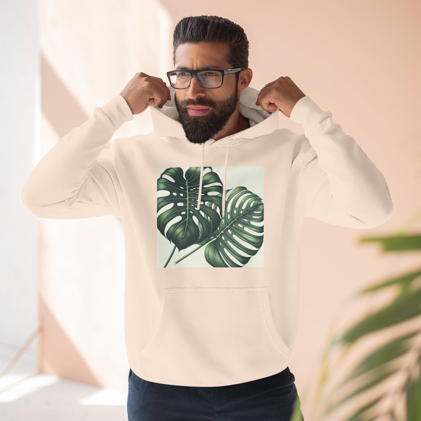 Tropical Fleece Hoodie - Monstera Leaf Design