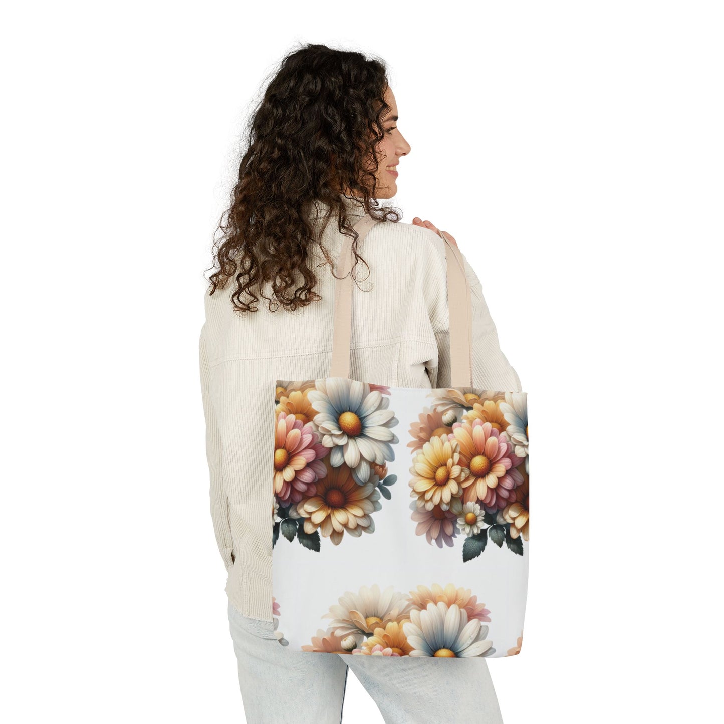 Floral Canvas Tote Bag with 5-Color Straps - Stylish