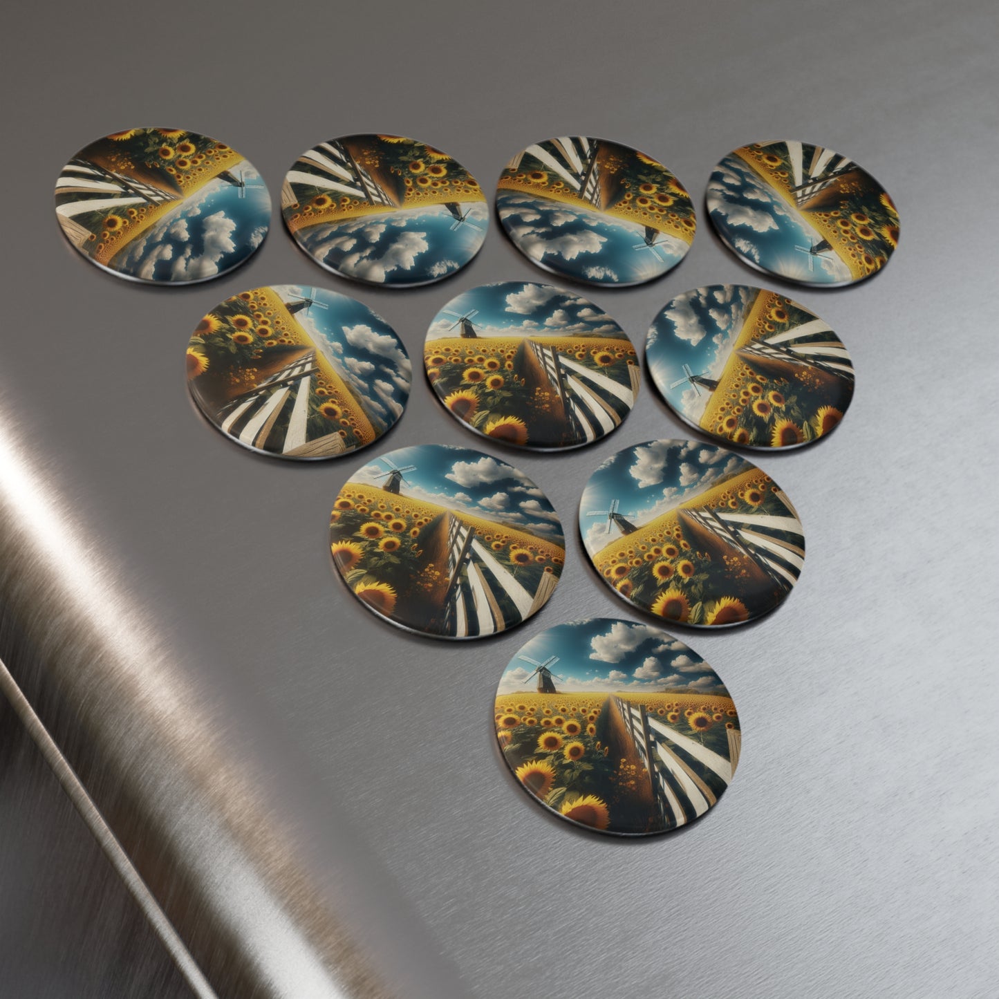 Sunflower Field Round Button Magnet - Nature Decor for Home & Office