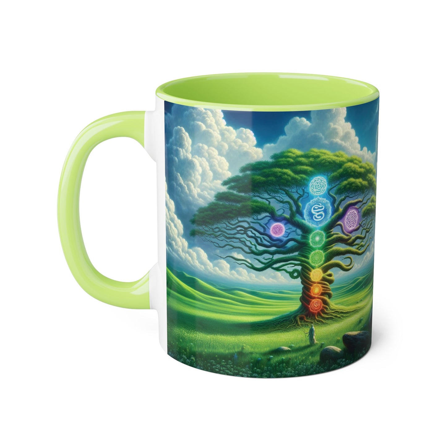 Chakra Tree Accent Mug, 11oz - Ceramic Tea Cup, Reiki Energy Drinkware, Spiritual Gift, Yoga Meditation Coffee Mug, Tree of Life Kitchen