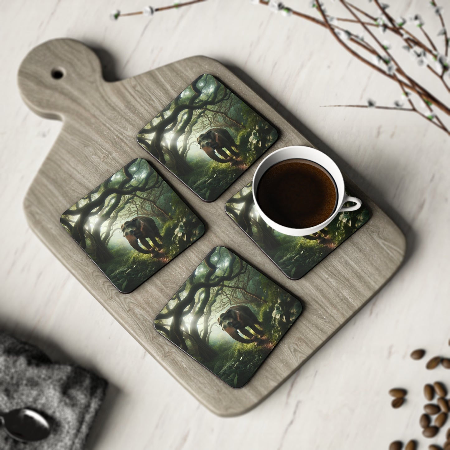 Elephant Coasters, Animal Lover Gift, Drink Mats, Safari Theme Decor, Wildlife Coaster, Gray Elephant Design