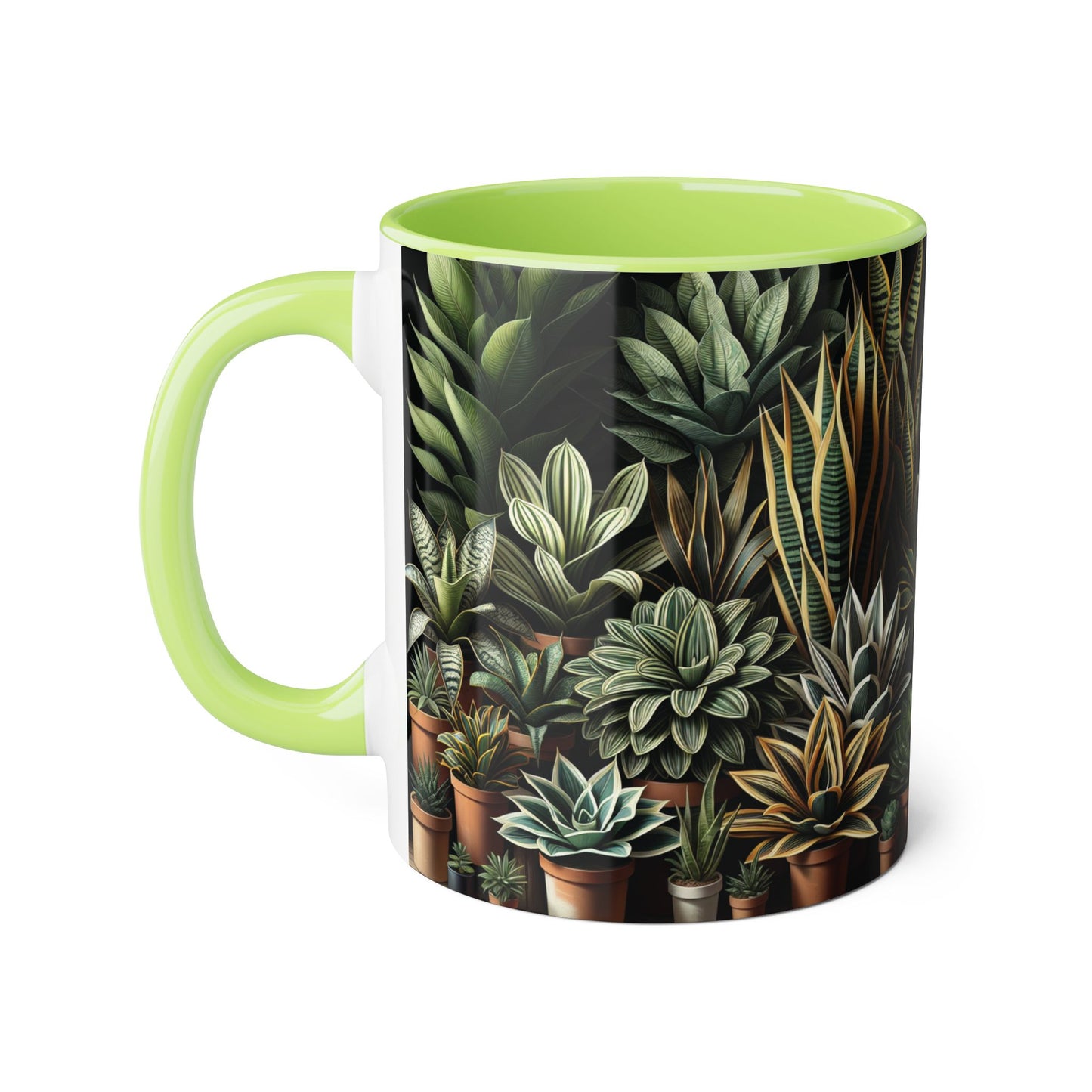 Snake Plant Family Accent Mug, 11oz - Ceramic Tea Cup, Botanical Coffee Mug, Indoor Garden Lover Gift, Green Thumb Kitchen Decor, Plant Lady