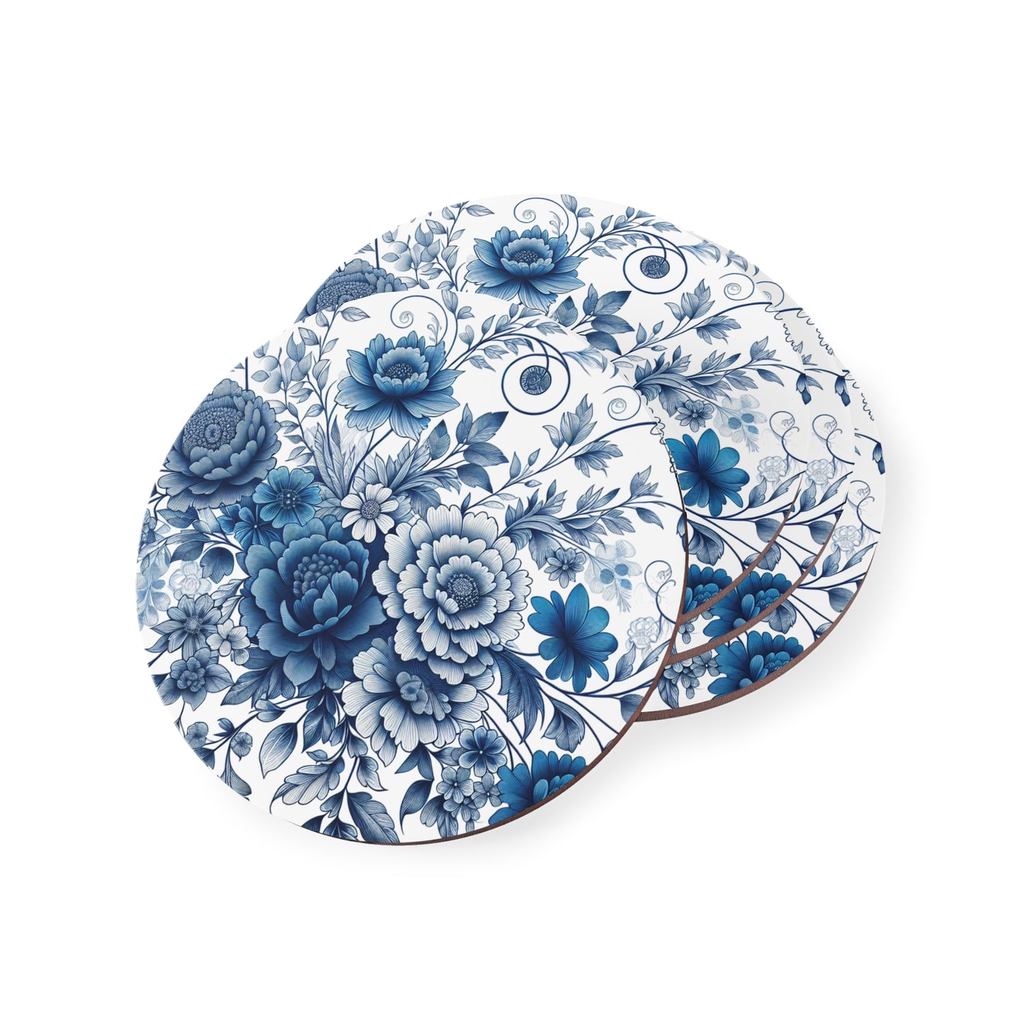Blue Floral Coasters Set, Drink Coasters, Table Coasters, Home Decor, Kitchen Accessories