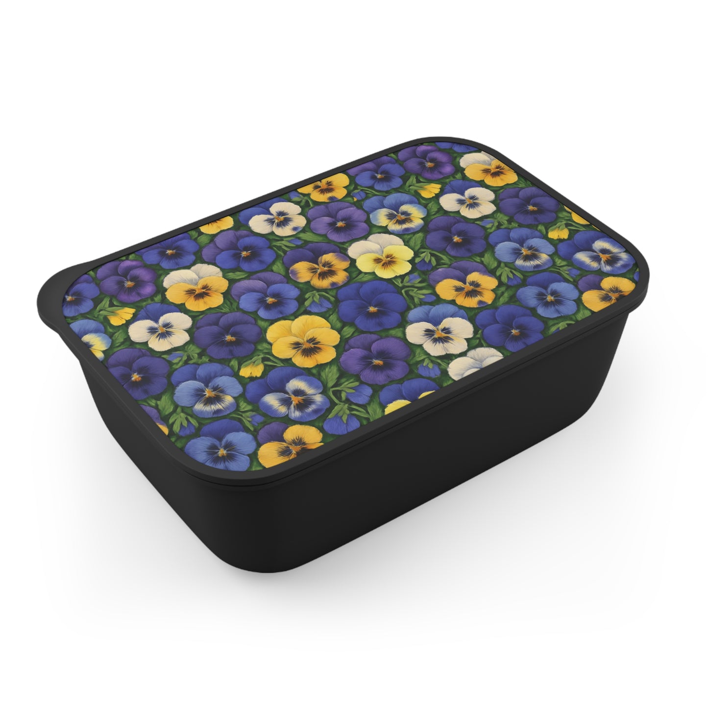 Vibrant Pansy Bento Box: Lunch Container with Band and Utensils, Eco-Friendly Food Storage, Reusable Meal Prep Kit, Gift for Foodie