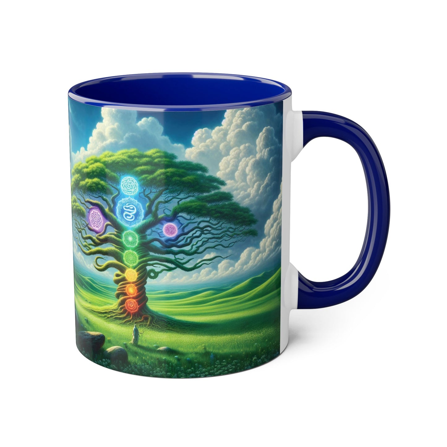Chakra Tree Accent Mug, 11oz - Ceramic Tea Cup, Reiki Energy Drinkware, Spiritual Gift, Yoga Meditation Coffee Mug, Tree of Life Kitchen