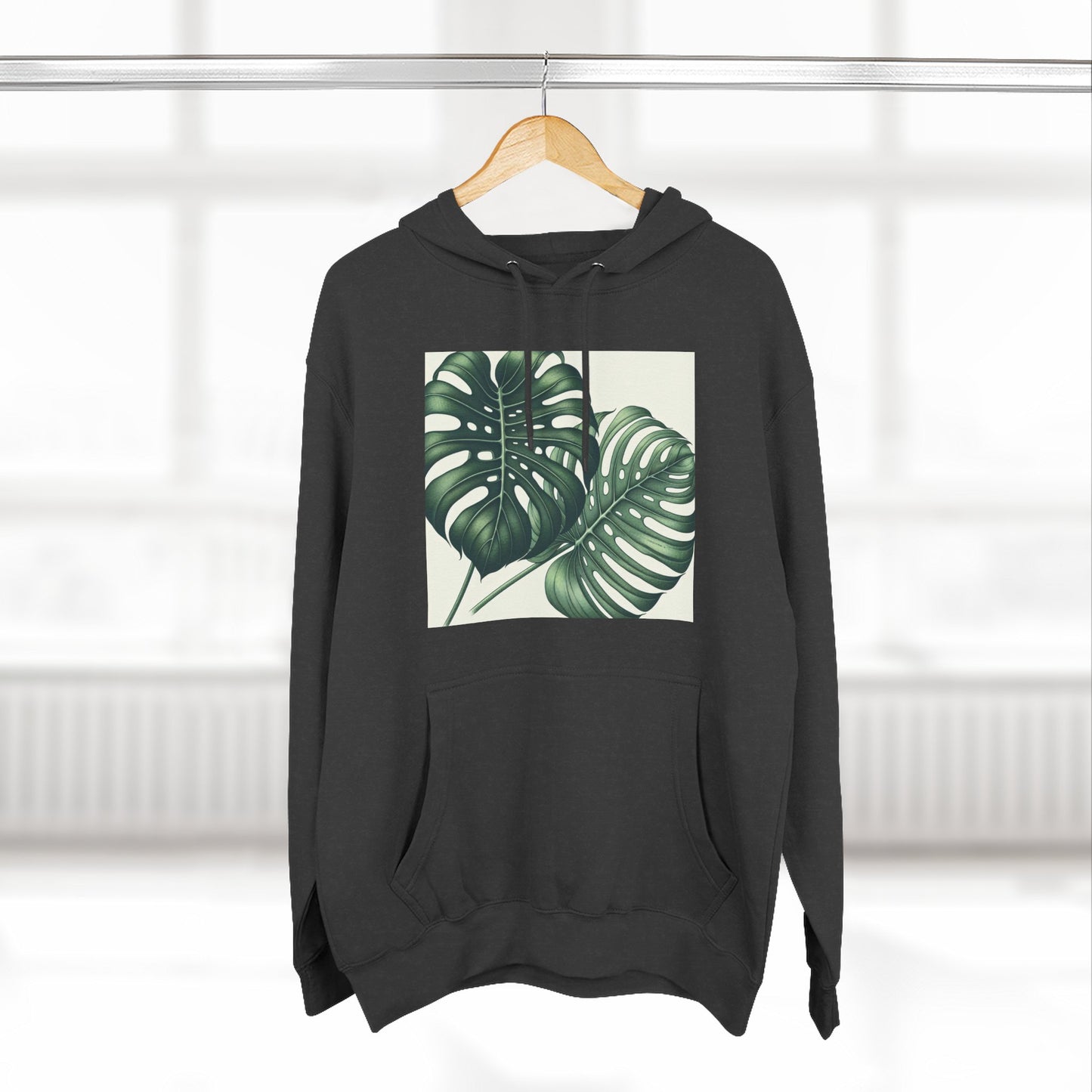 Tropical Fleece Hoodie - Monstera Leaf Design