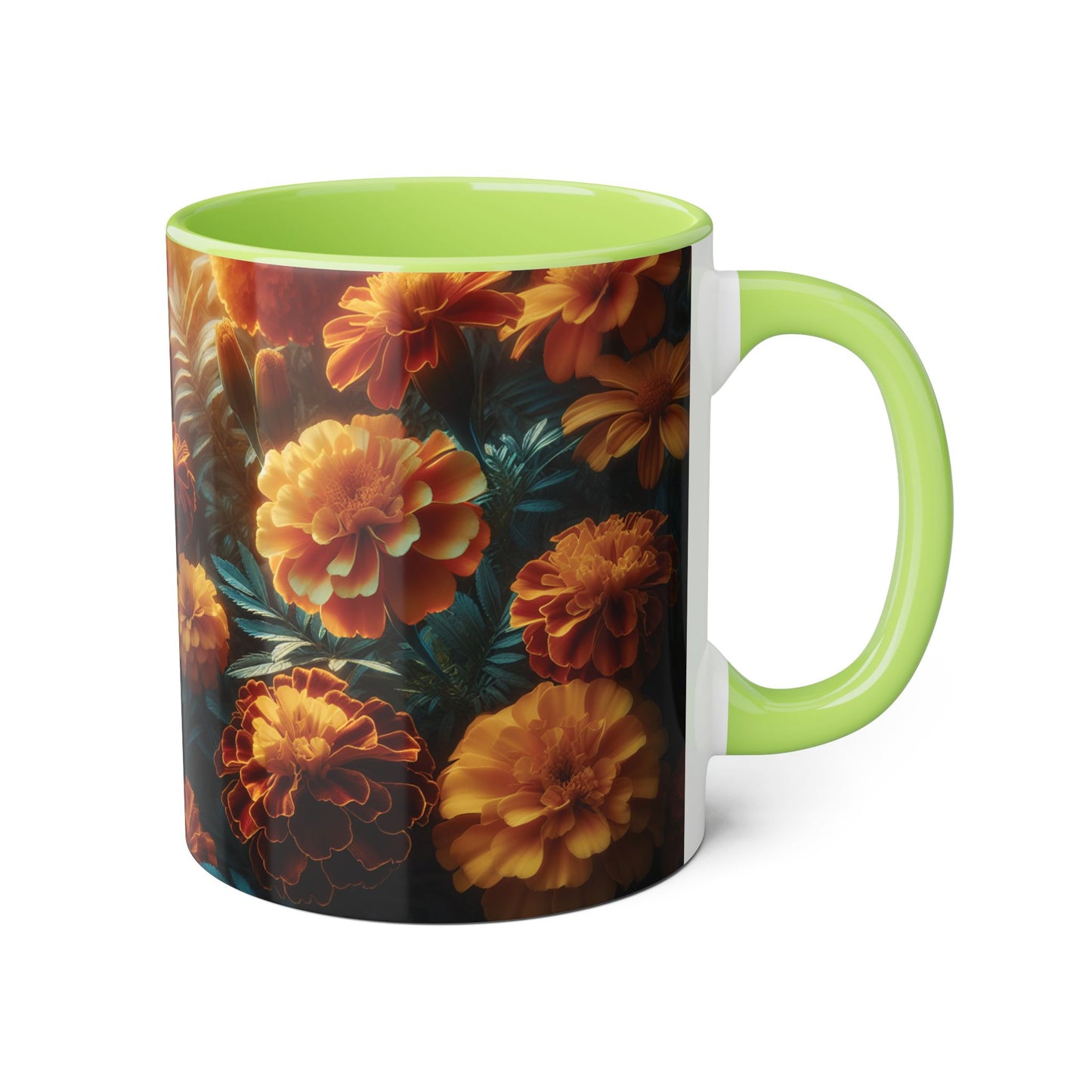 Orange Marigolds Accent Mug, Floral Coffee Cup, Botanical Tea Mug, Nature Lover Gift, Garden Theme Kitchen Decor