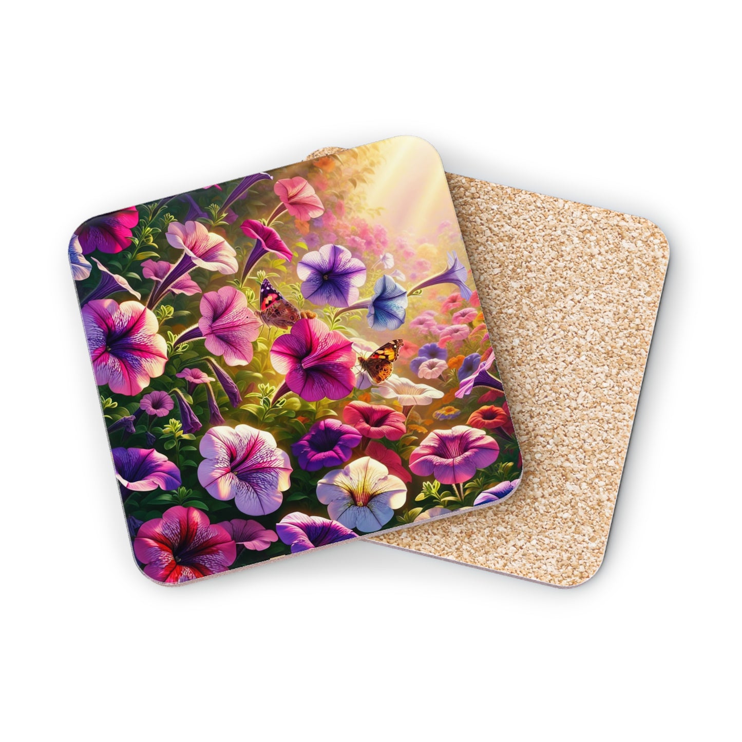 Petunias and Butterflies Drink Coasters, Floral Coasters, Garden Coasters, Spring Home Decor, Set of Coasters