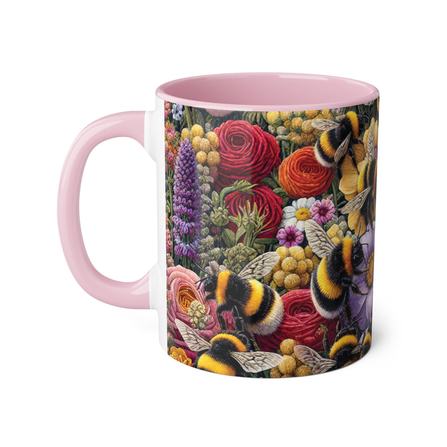 Bee-Inspired Floral Accent Mug | Nature Lover Gift, Botanical Coffee Mug, Bee Art Mug, Animal Lover Cup, Garden Mug