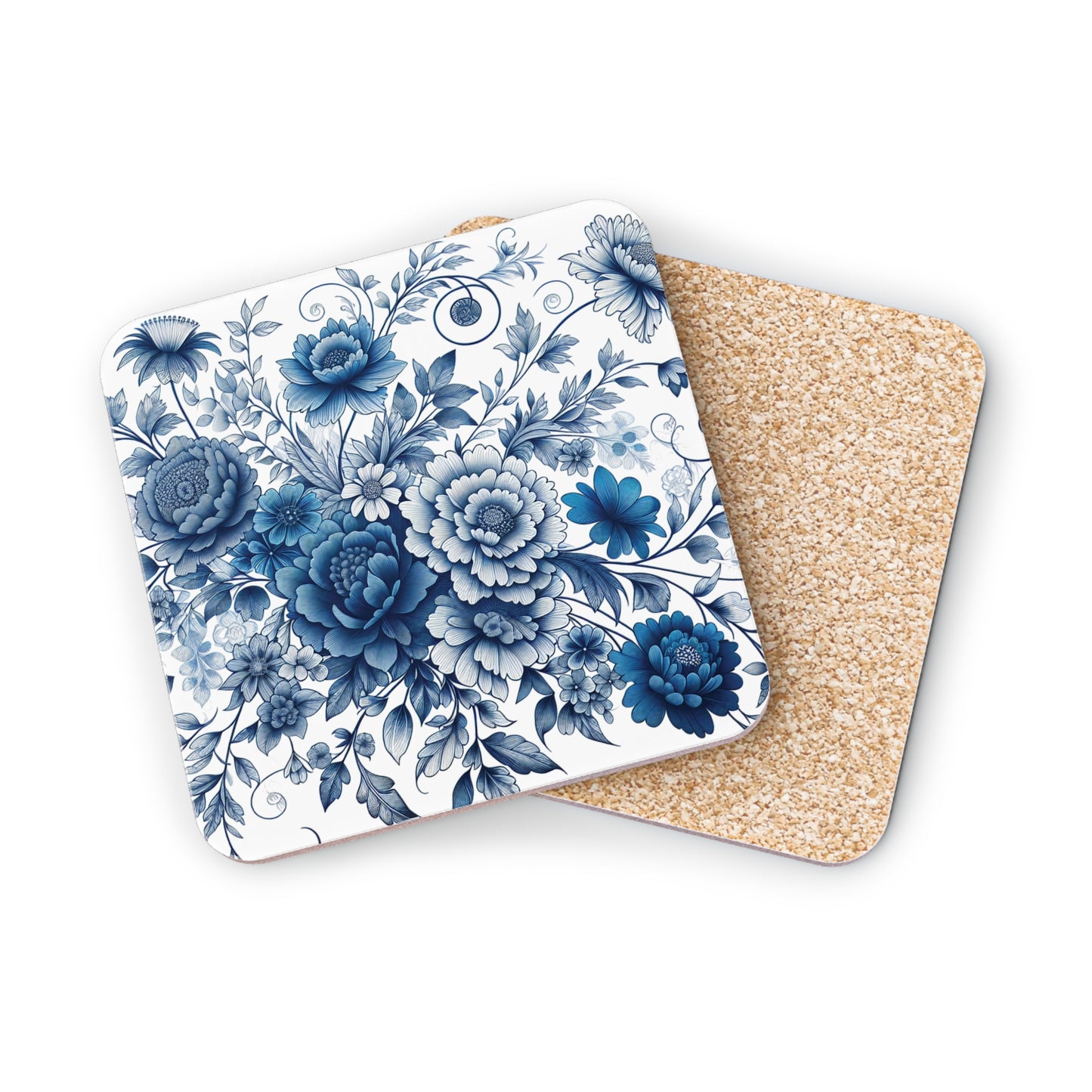 Blue Floral Coasters Set, Drink Coasters, Table Coasters, Home Decor, Kitchen Accessories