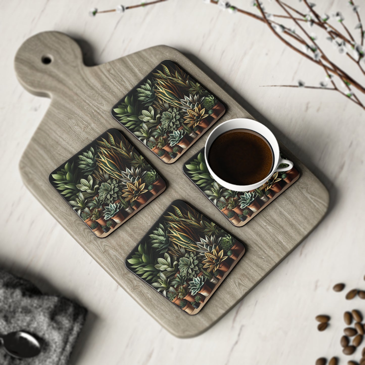 Snake Plant Family Coasters, Plant Lover Gift, Botanical Coasters, Housewarming Gift, Greenery Decor, Succulent Coasters