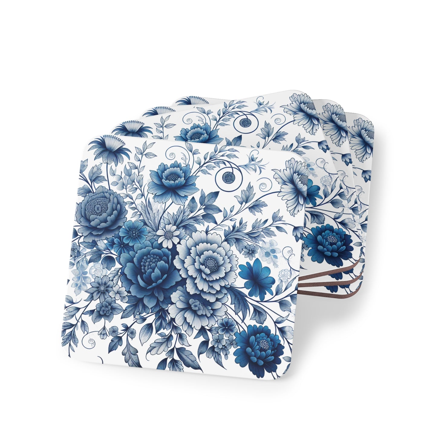 Blue Floral Coasters Set, Drink Coasters, Table Coasters, Home Decor, Kitchen Accessories