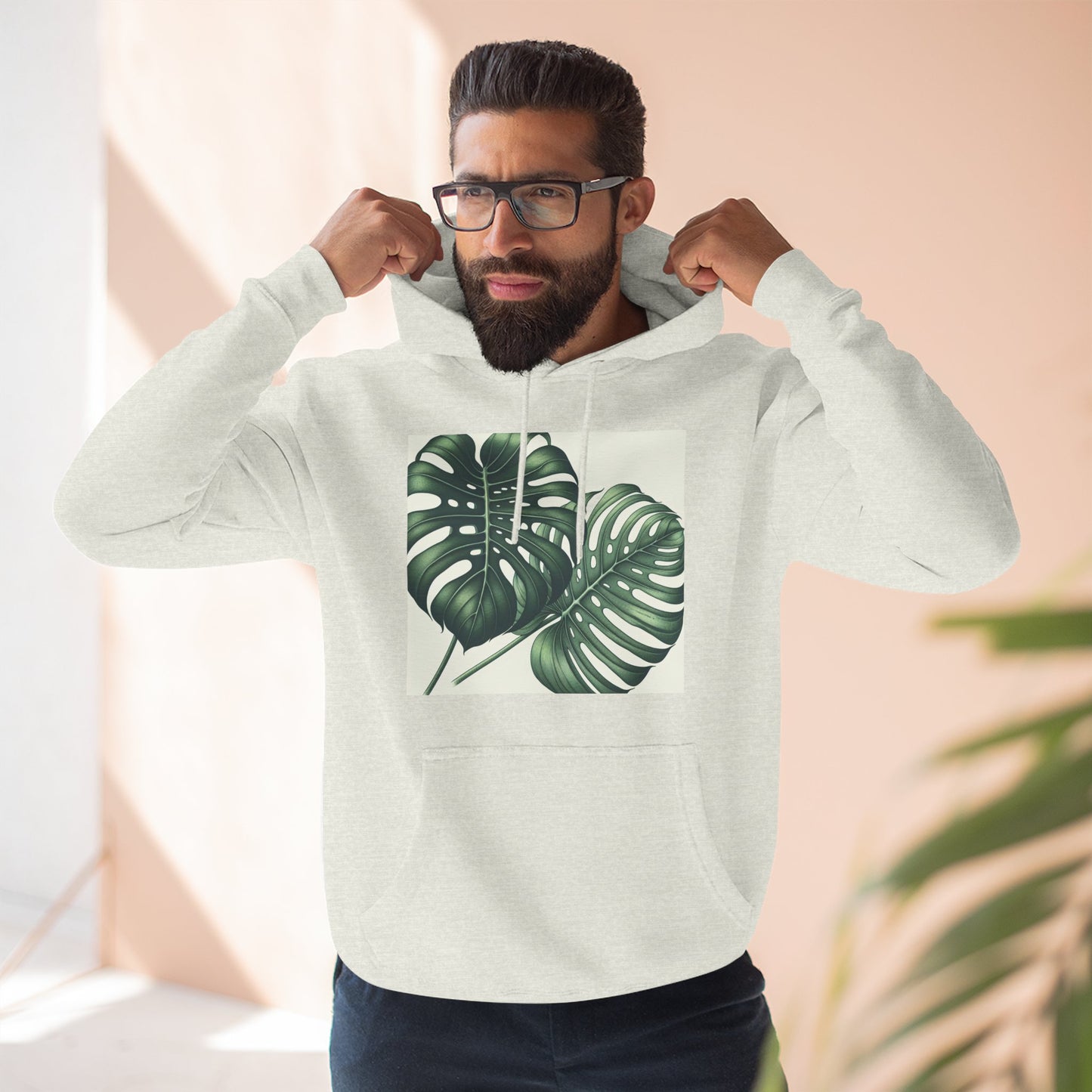 Tropical Fleece Hoodie - Monstera Leaf Design