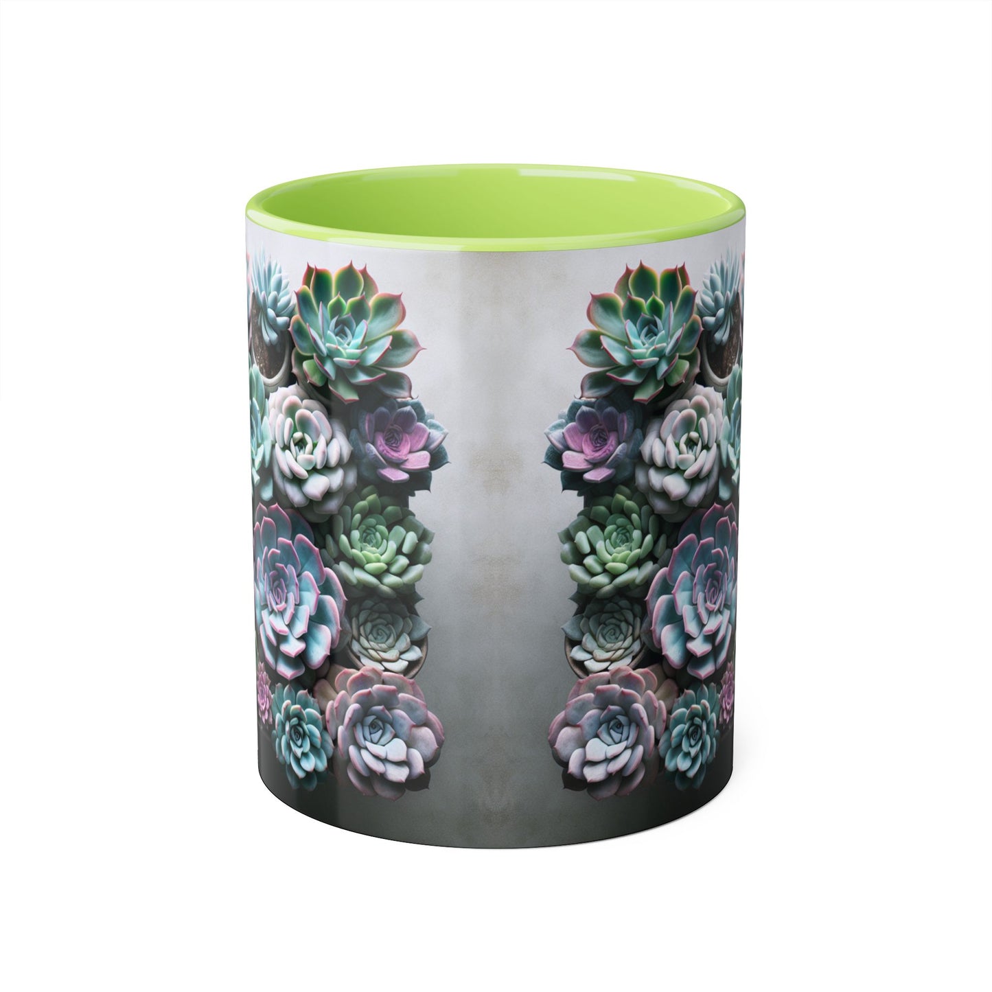 Succulent Garden Accent Mug, 11oz Succulent Coffee Mug, Floral Drinkware, Plant Lover Gift, Unique Home Decor