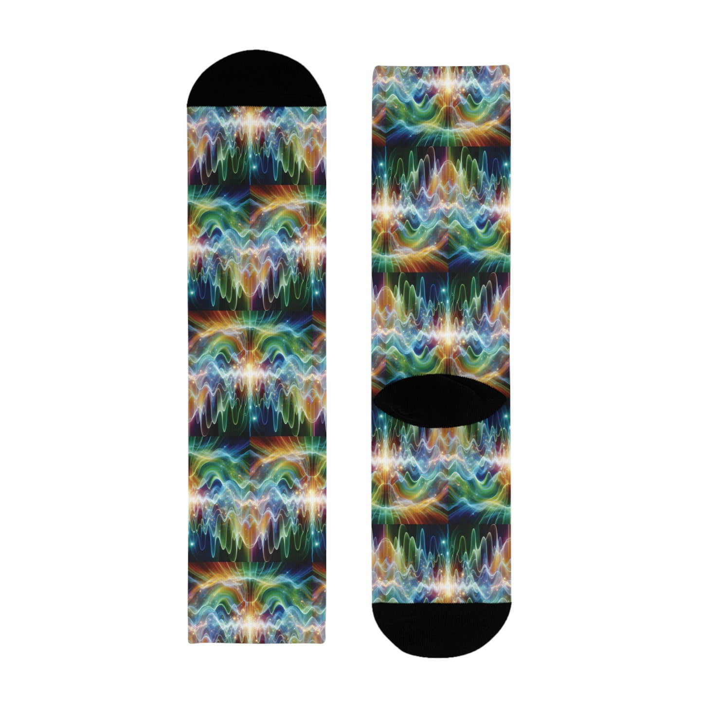 Vibrant Frequency Waves Design Sublimation Crew Socks - , Colorful Patterned Footwear, Unique Athletic Wear, Trendy Gift for Music Lovers,