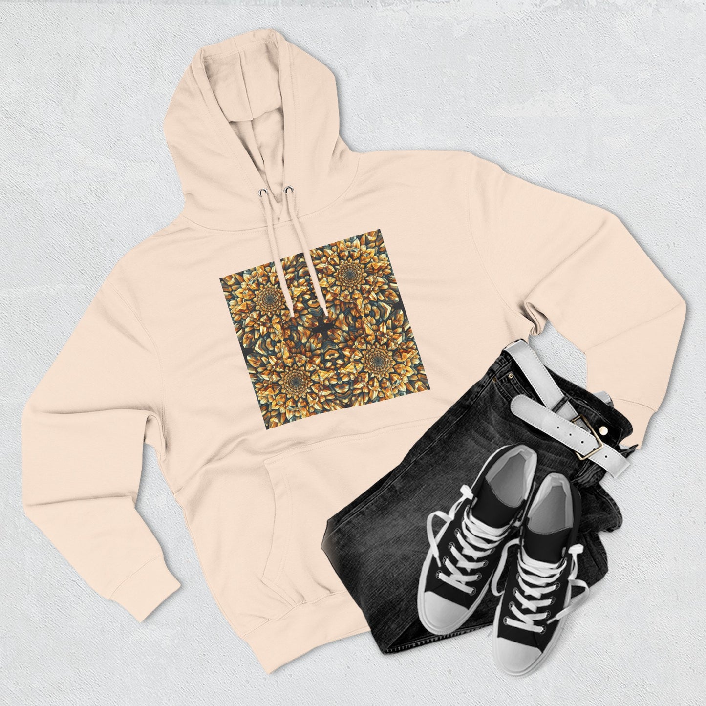 Fleece Hoodie - Citrine Geometric Design