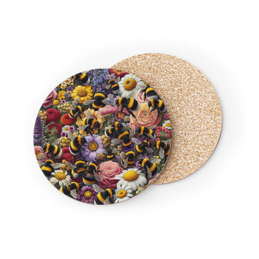 Floral Bee Coasters - Vibrant Floral Design, Perfect Gift for Bee Lovers, Home Décor, Eco-Friendly, Coffee Table Essentials