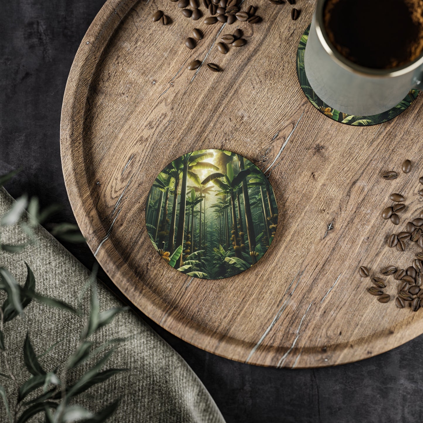 Banana Trees Coaster Set, Tropical Drink Coasters, Fruit Coaster Set, Summer Home Decor, Botanical Coasters