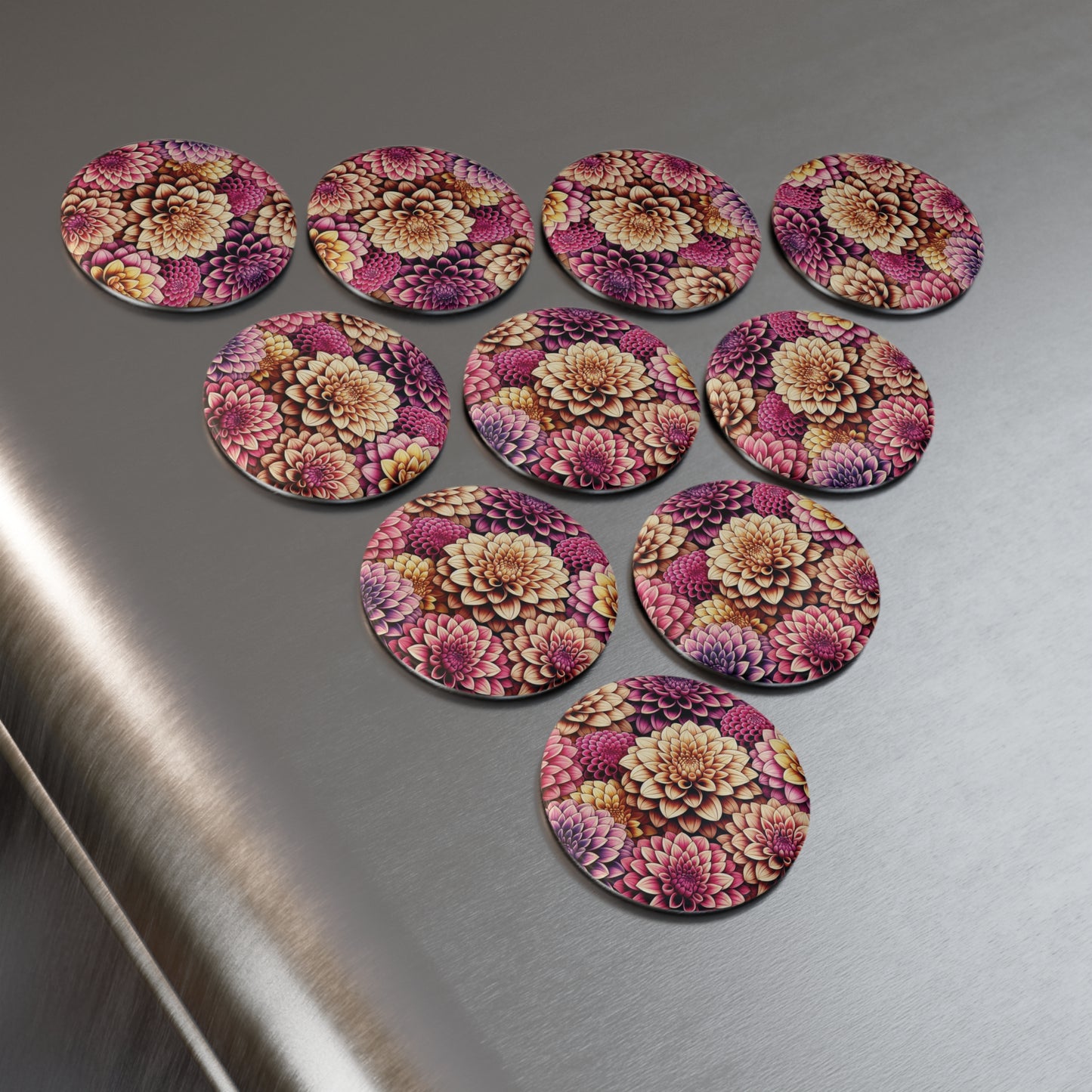 Floral Button Magnets - Colorful Round Flower Design (1 & 10 pcs)