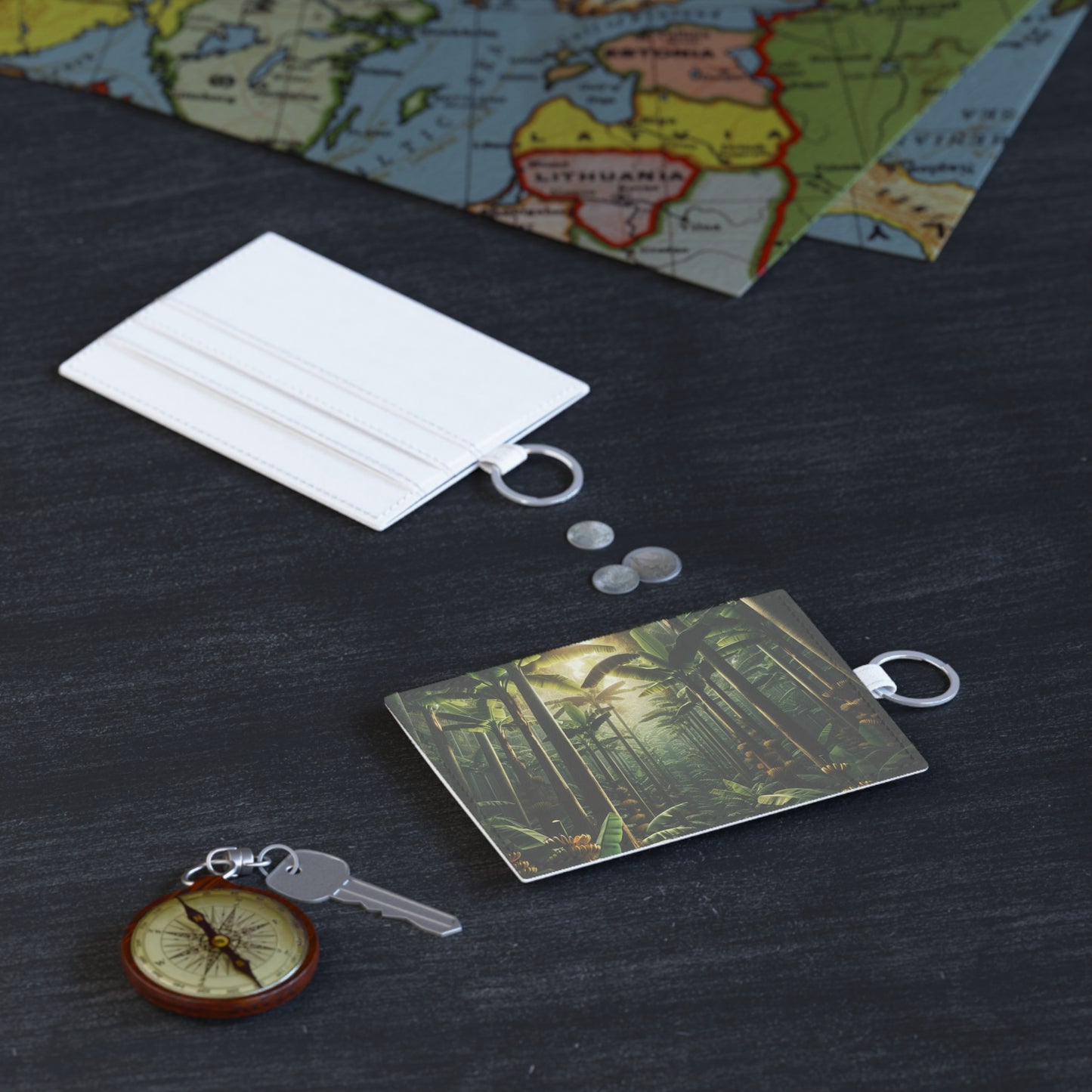 Faux Leather Card Holder: Banana Plants Design, Tropical Wallet, Vegan Leather Organizer, Minimalist Business Card Case