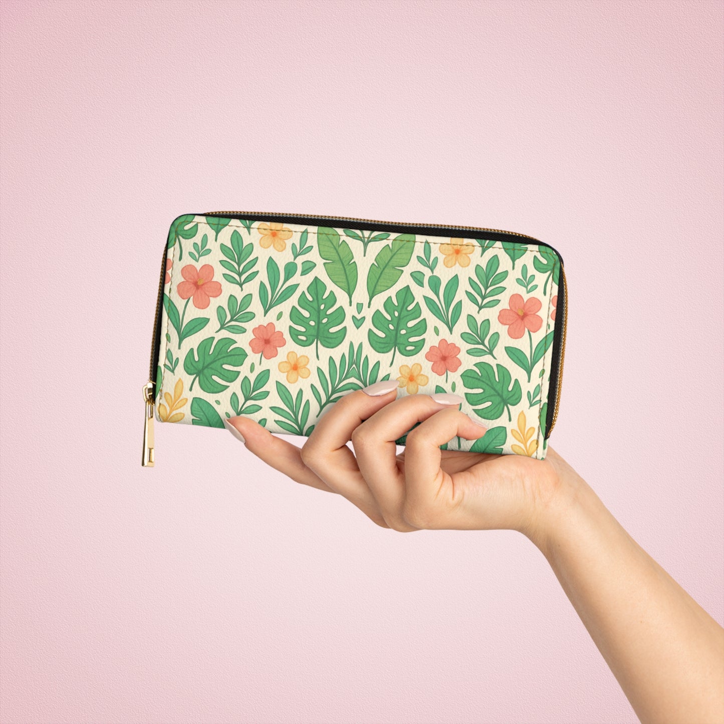 Zipper Wallet - Tropical Pattern Design, Exotic Floral Print Coin Purse